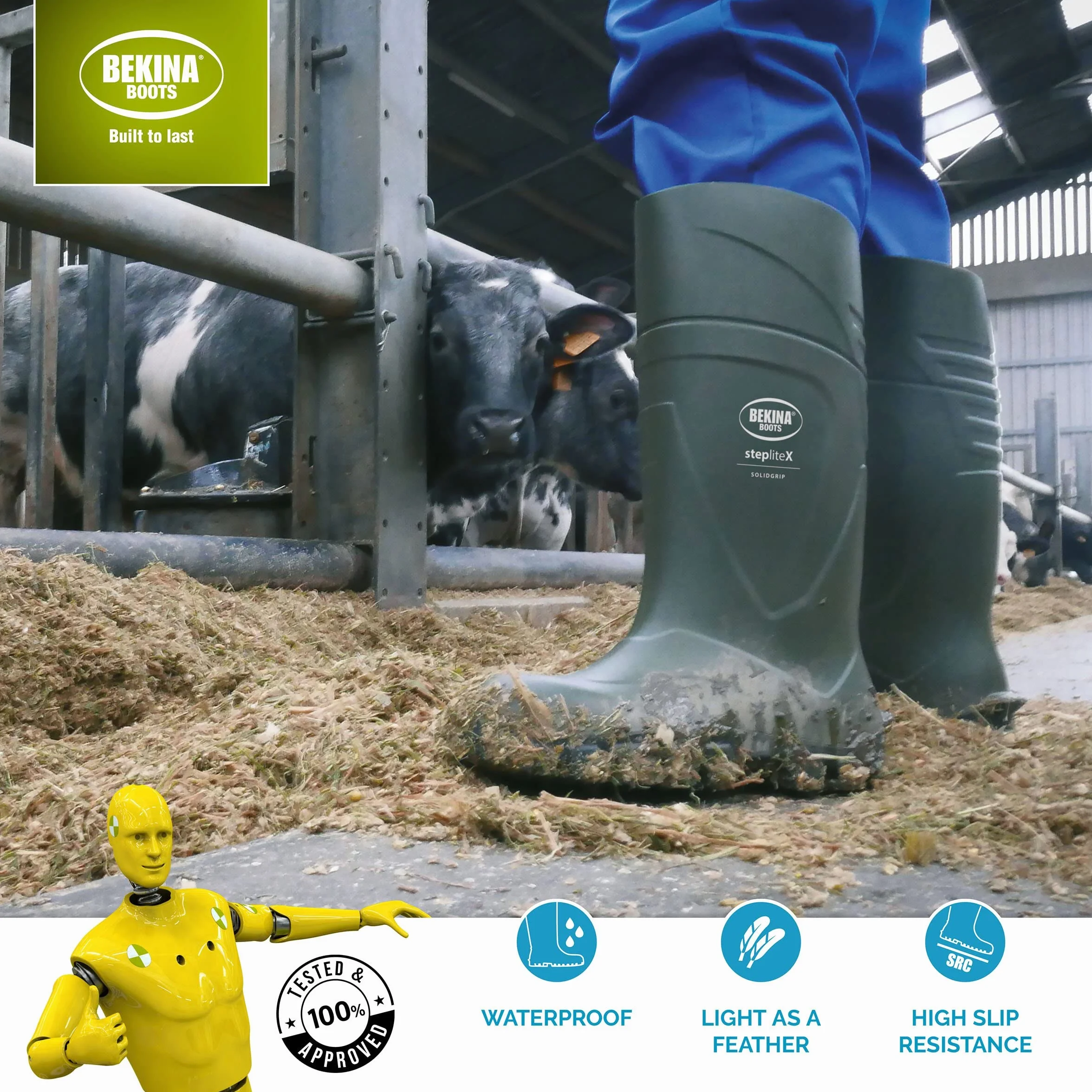 Botas de Seguridad y de Trabajo para Hombres y Mujeres Incl. Puntera y Suela de Acero de Alta Seguridad, para Uso agrícola, garantizan una excelente adherencia, Verde, EU 47