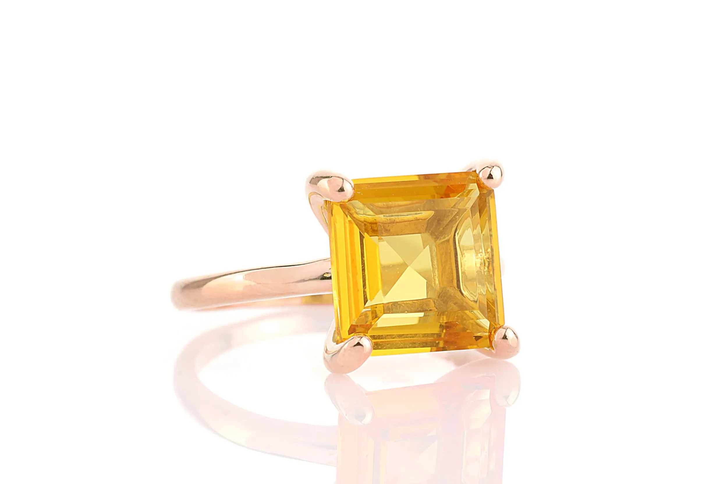 Anillo Citrino Amarillo - Anillos Solitarios Brillantes para Mujer - Anillo Cuadrado Hecho a Mano, Anillo de Compromiso Único - Joyería Personalizada con Caja