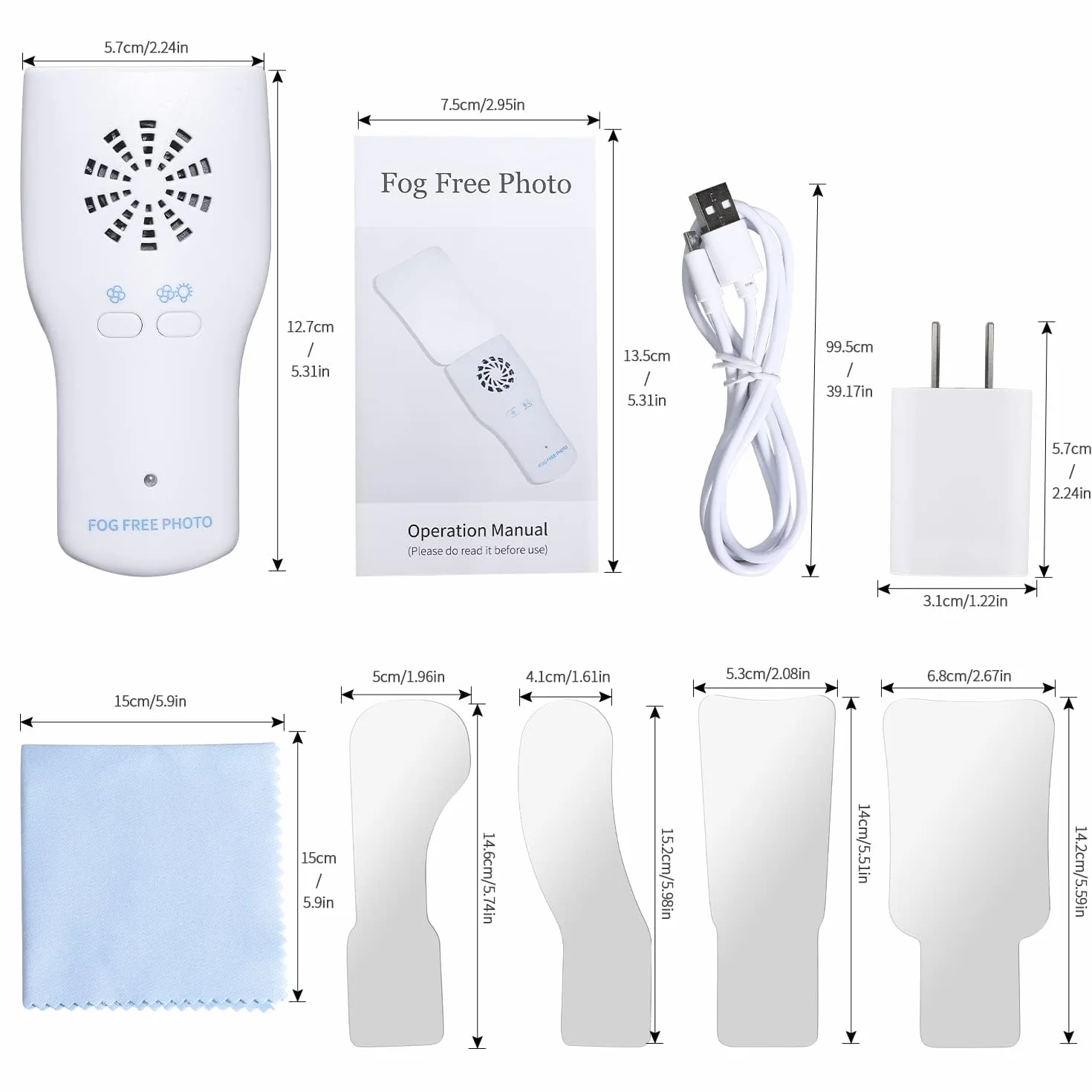 Espejo de fotografía dental sin niebla, espejo LED intraoral con cargador inalámbrico y ventilador, 4 espejos