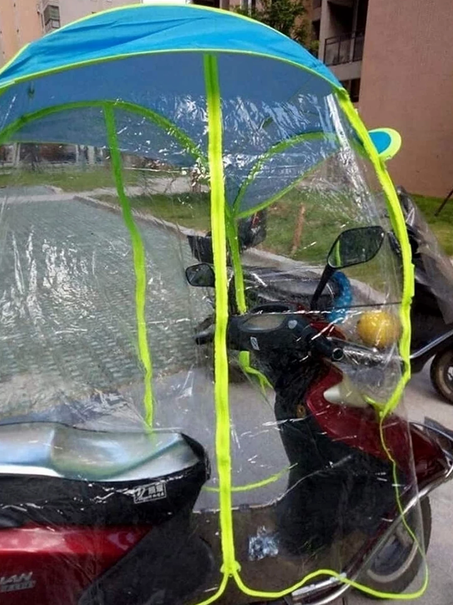 Cubierta Universal para Parasol de Motocicleta eléctrica, Paraguas para Scooter de Motor Completamente Cerrado, Parasol de Movilidad y Cubierta para Lluvia Impermeable (Azul)