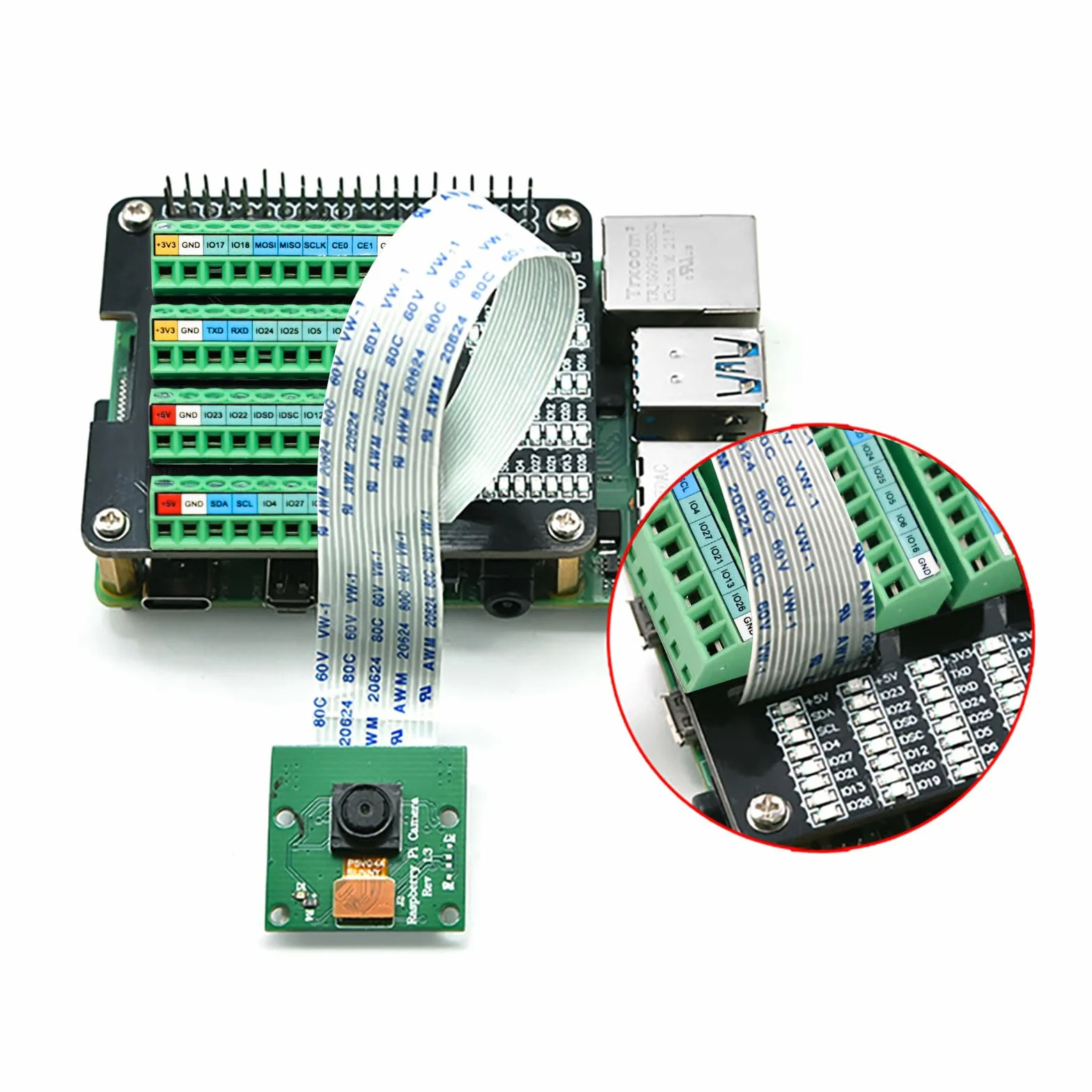 Schraubklemmenblock Breakout Board für Raspberry Pi GPIO, Modul mit Status LED für Pi 4B/3B+/3B/Zero