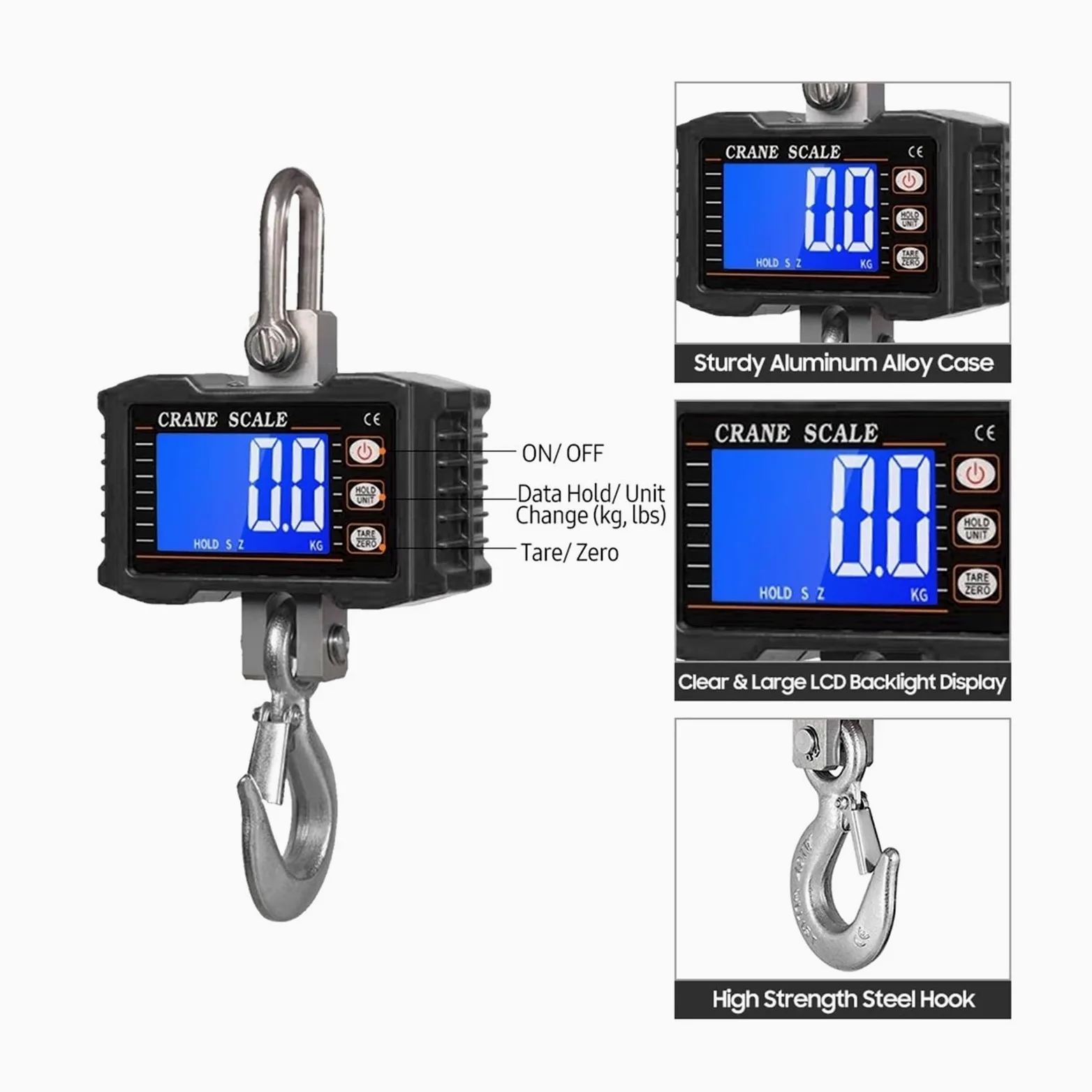 Escala colgante, 1000kg/2204lb Báscula digital colgante para grúa | Incluye cambio de unidades, pantalla digital legible y diseño portátil para almacenes, talleres y pesaje industrial.