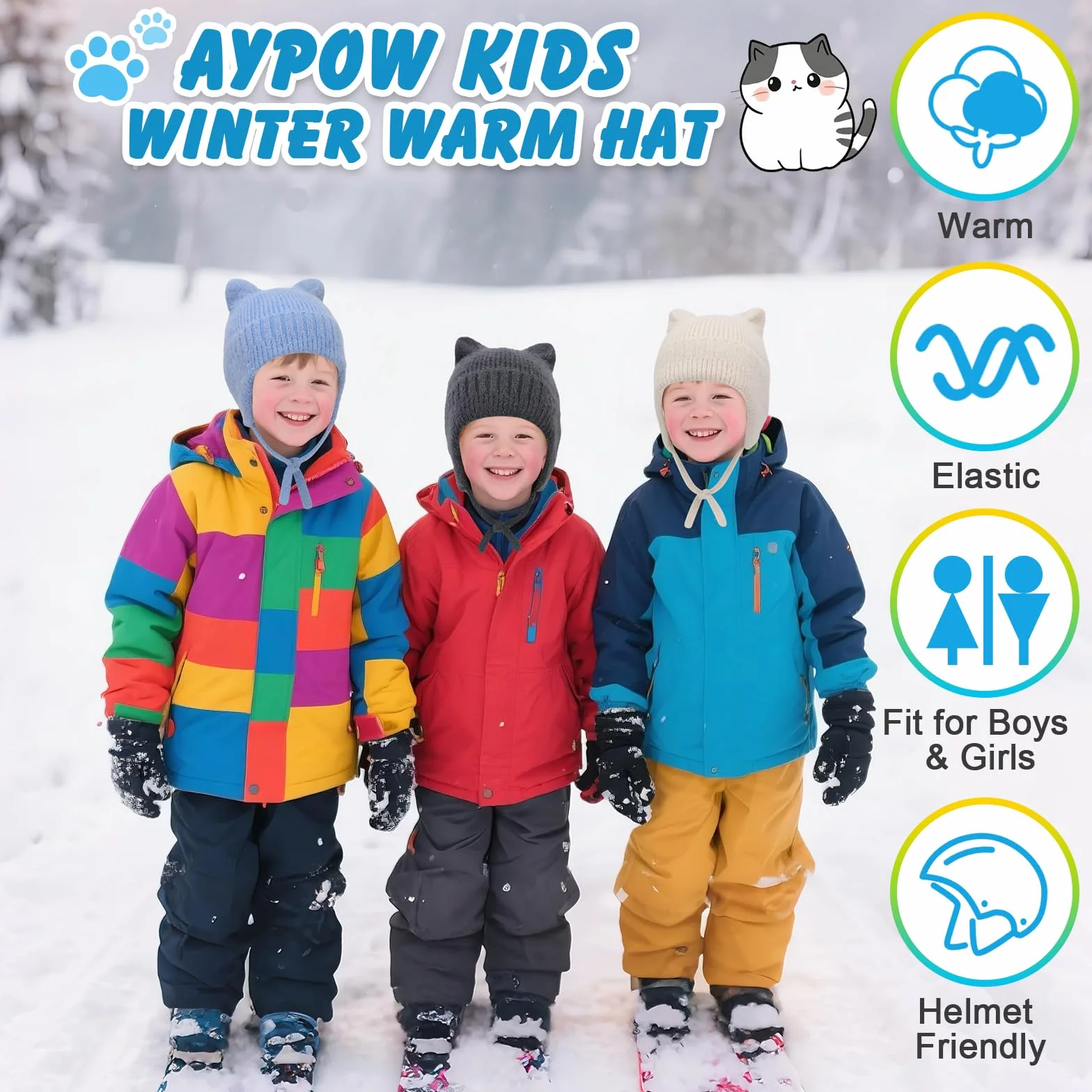 Lindo Orejas de Gato Gorros de Punto para 3-12 Años Niño Niñas, Las Orejas Térmicos Sombrero de Invierno Suave Amigable Cálido A Prueba de Viento Beanie Gorras para Actividades al Aire Libre