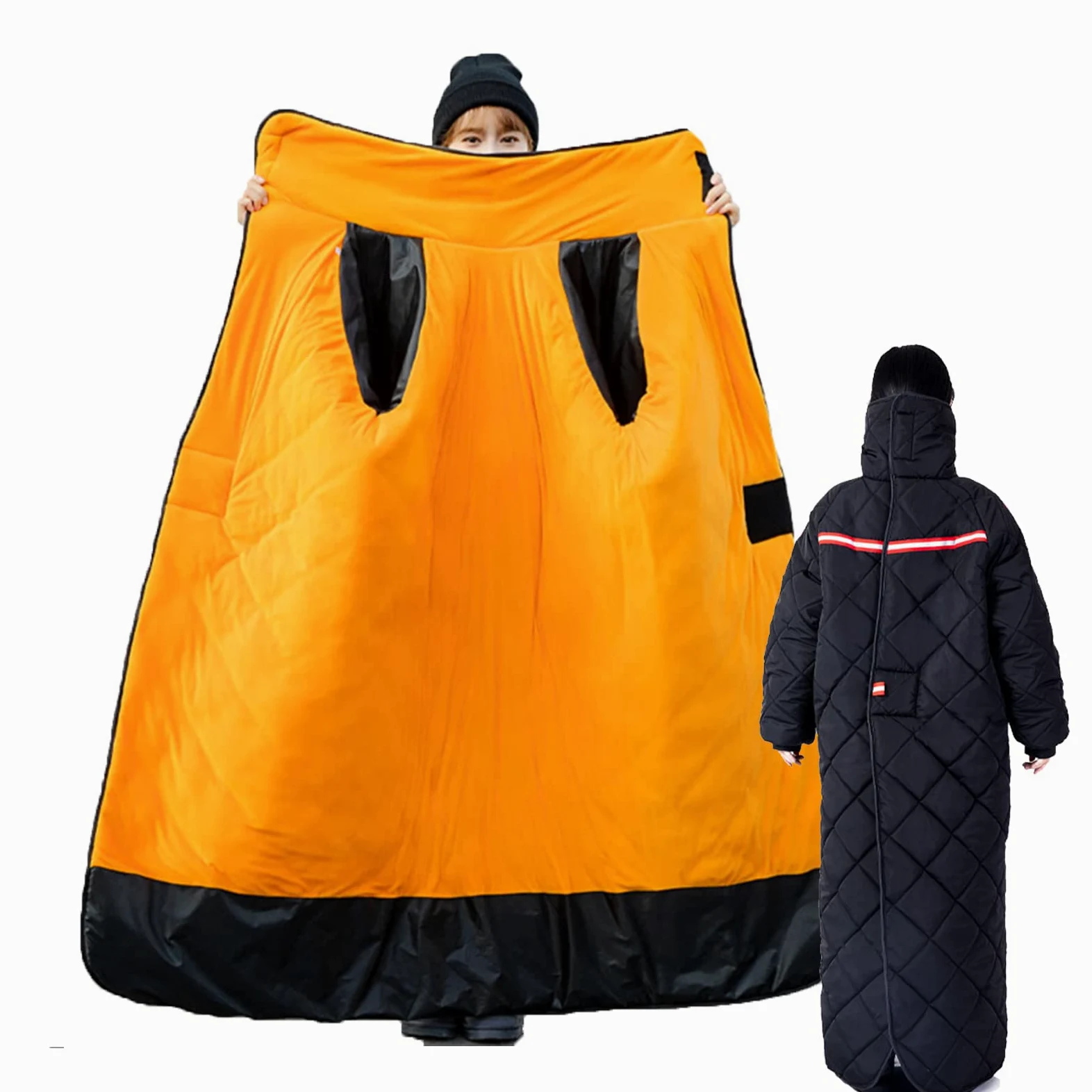 TEMKIN Manta para Silla de Ruedas Ropa Abrigada Invierno a Prueba de Viento e Impermeable de la Cabeza a los pies para sillas de Ruedas, Motocicletas y Bicicletas,Negro,L