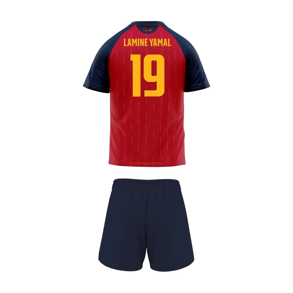 RFEF - Réplica Oficial de la Primera Equipación de la Selección Española de Fútbol 2026 - Minikit Pantalón y Camiseta de Lamine Yamal para Niño Unisex - 100% Poliester Transpirable