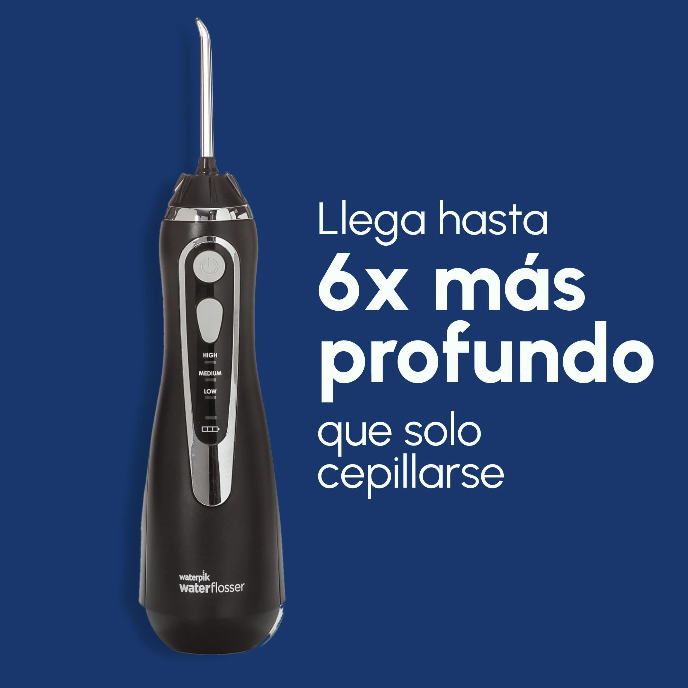 Waterpik Irrigador Dental Eléctrico WP-582EU, 3 Presiones, Cargador USB, Negro