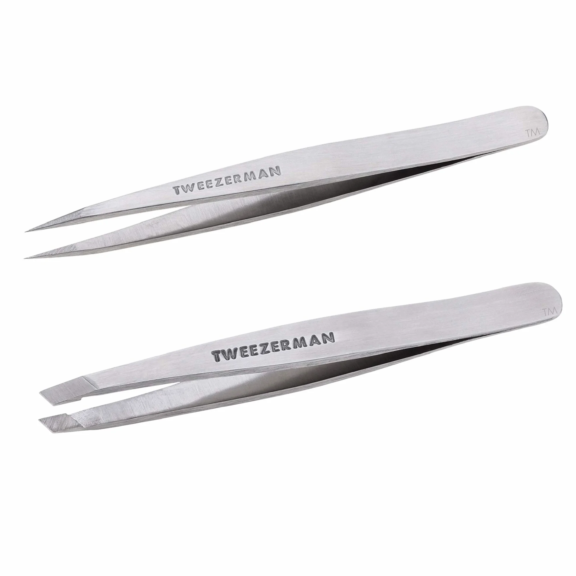 Tweezerman Juego de pinzas pequeñas con estuche de viaje, pinza puntiaguda e inclinada