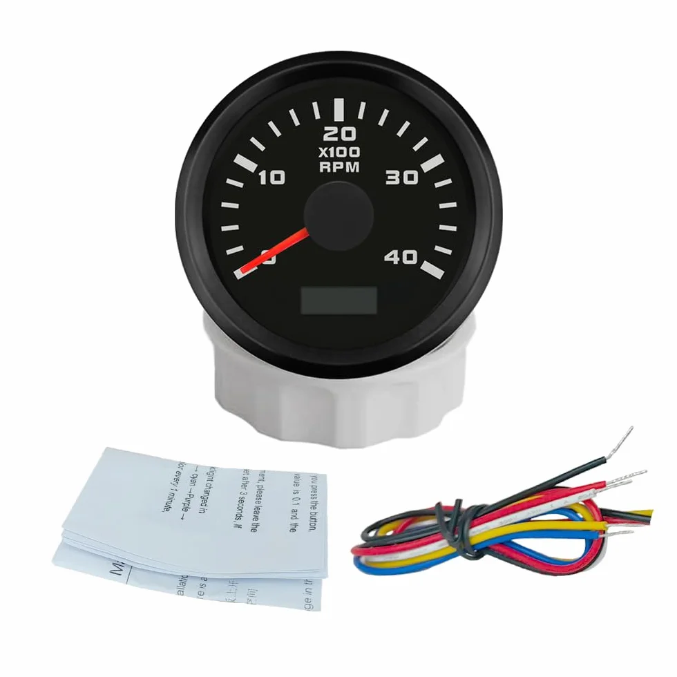 ELING Tacómetro 52 mm 4000 RPM Horómetro 12 V 24 V Retroiluminación 7 Colores para UTV Kart