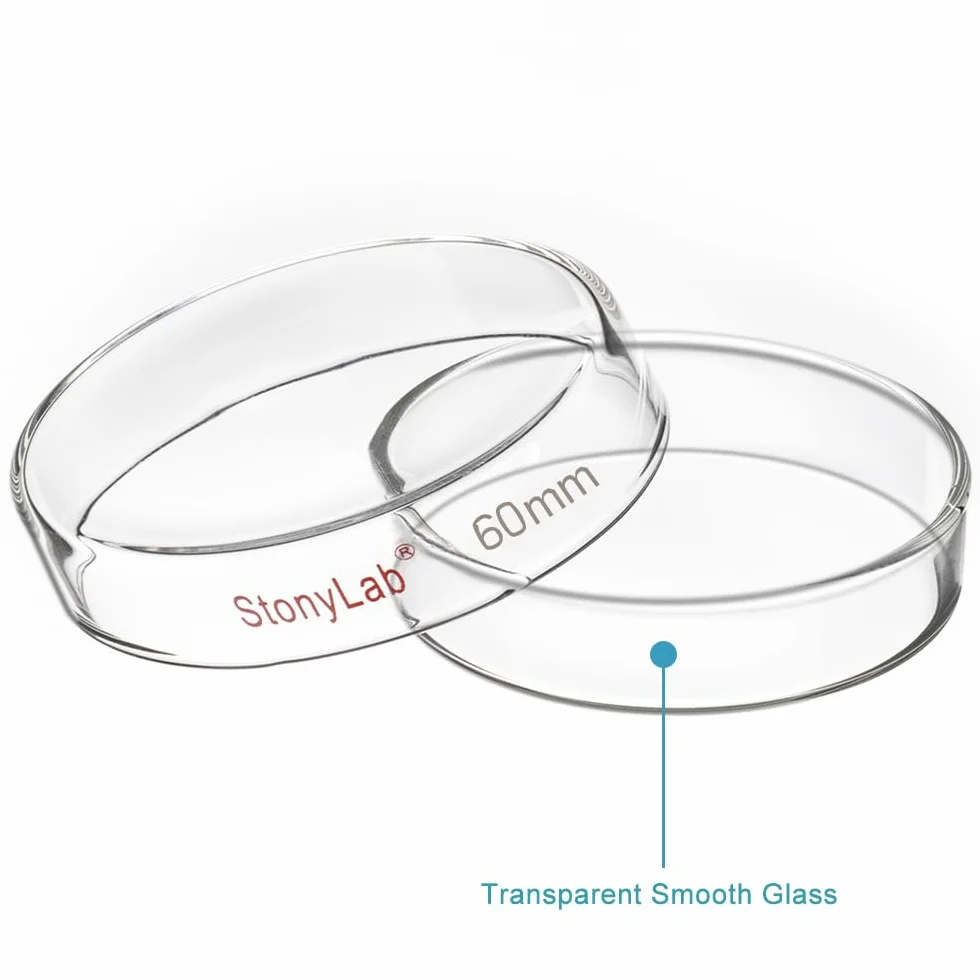 Stonylab Placa de Petri de Vidrio Borosilicato 60x15 mm Paquete 5 Esterilizable Autoclave Laboratorio