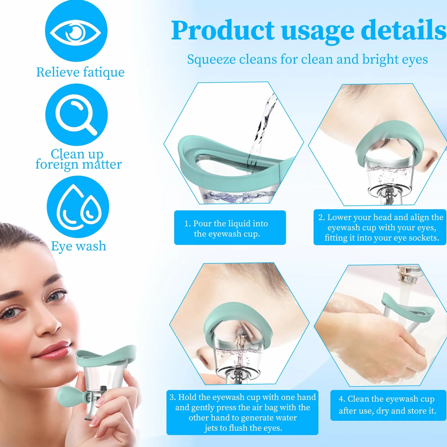 Tazas de Ojos Reutilizables Portátiles, Vasos Lavaojos de Silicona, Baño Lavaojos Manual Presión de Aire, (Azul, Rosa)