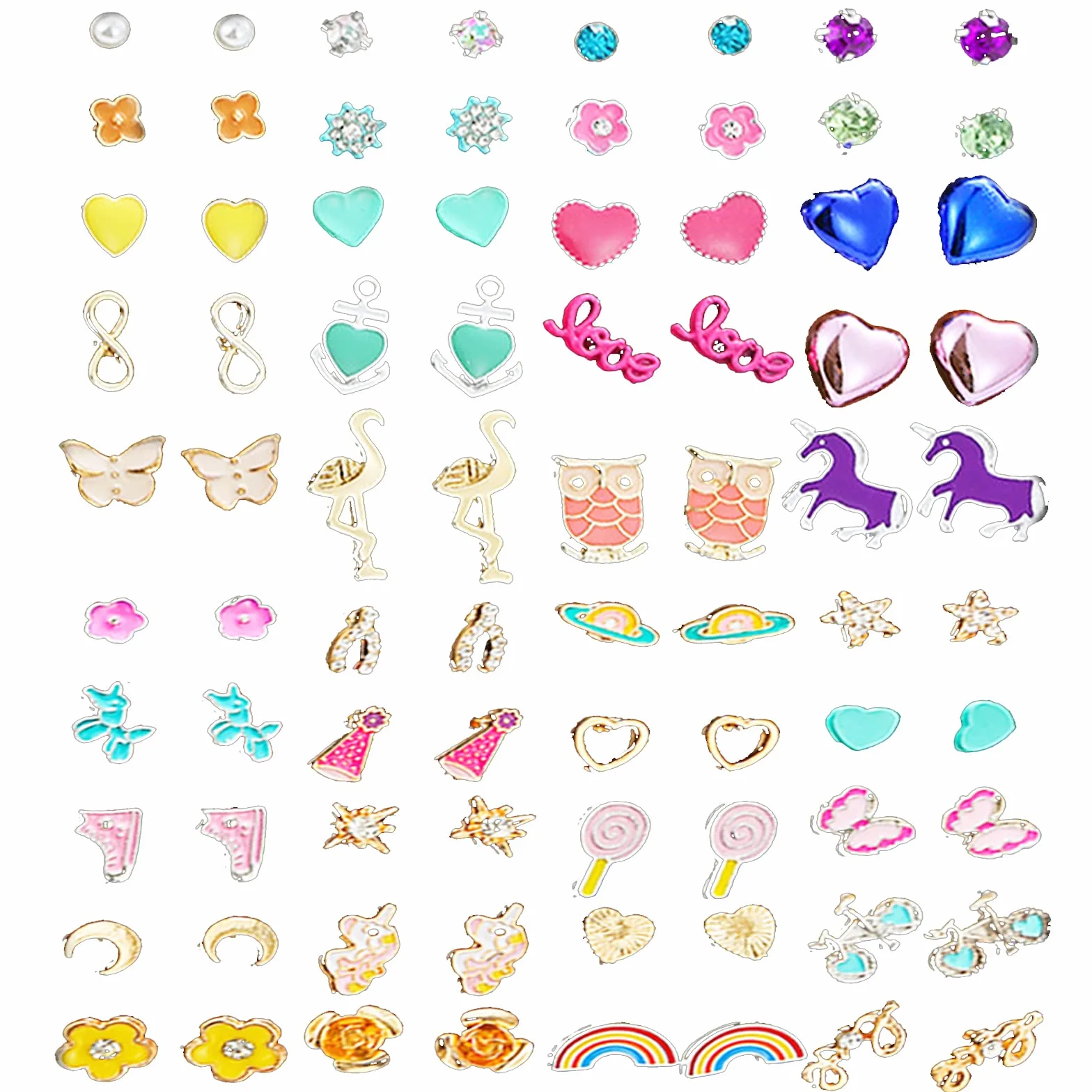 40 Pares Aretes de Animales, Pendientes para Niñas, Aretes de Colores, Corazón, Unicornio, Búho