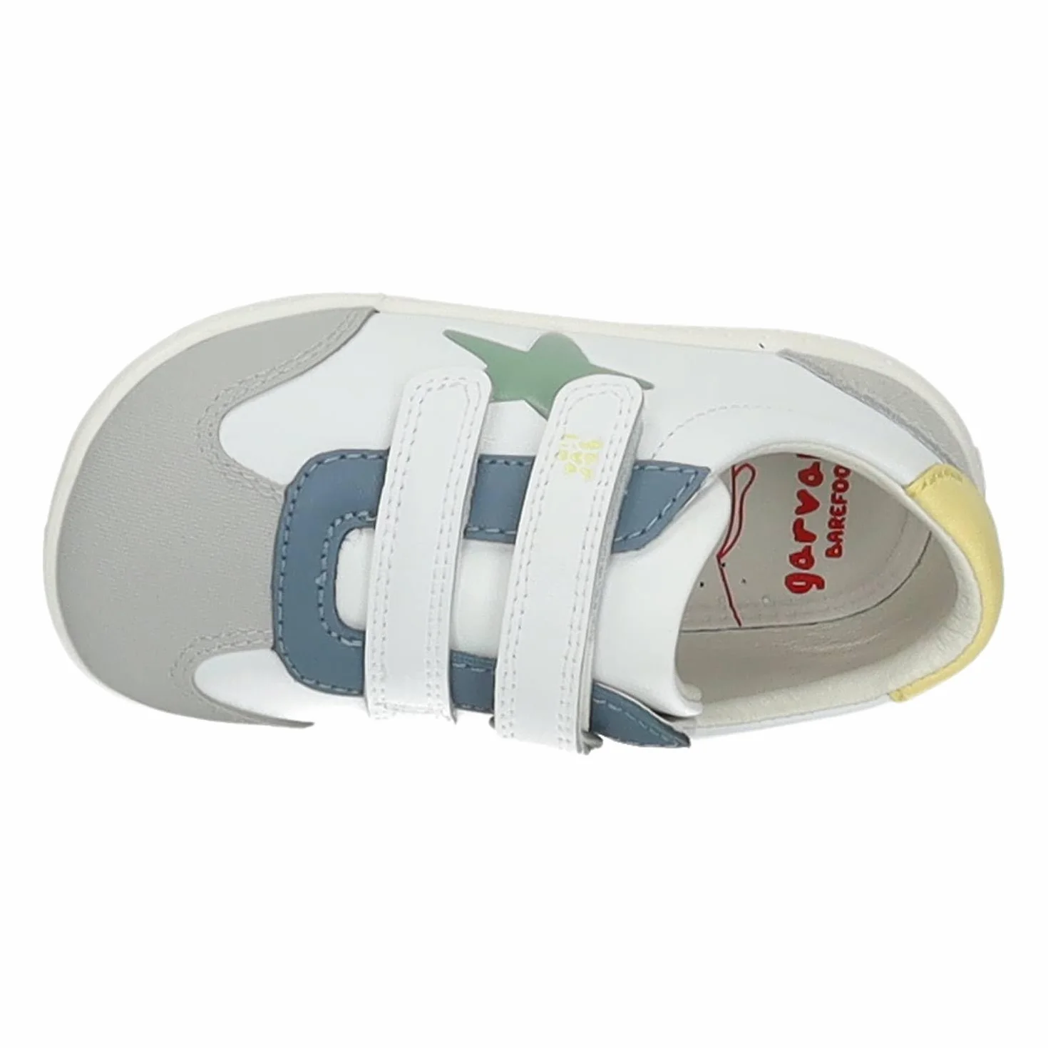 GARVALÍN 262320-C863 Calzado Respetuoso Barefoot Infantil con Doble Cinta Textil Adhesiva, Puntera Ancha y Suela Flexible Blanca Azul Gris NIÑO Deportivos