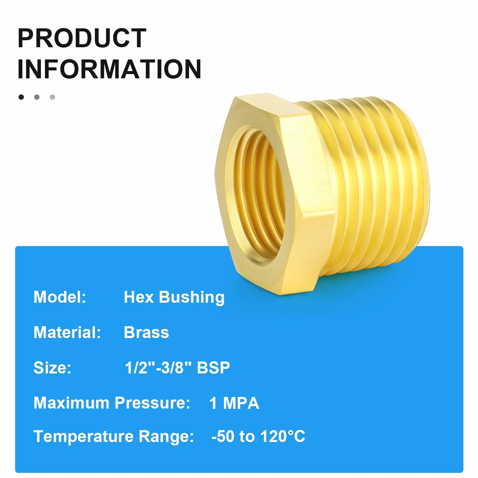 Reductor de latón hexagonal 3/8" BSP hembra a 1/2" BSP macho accesorio de tubería roscada