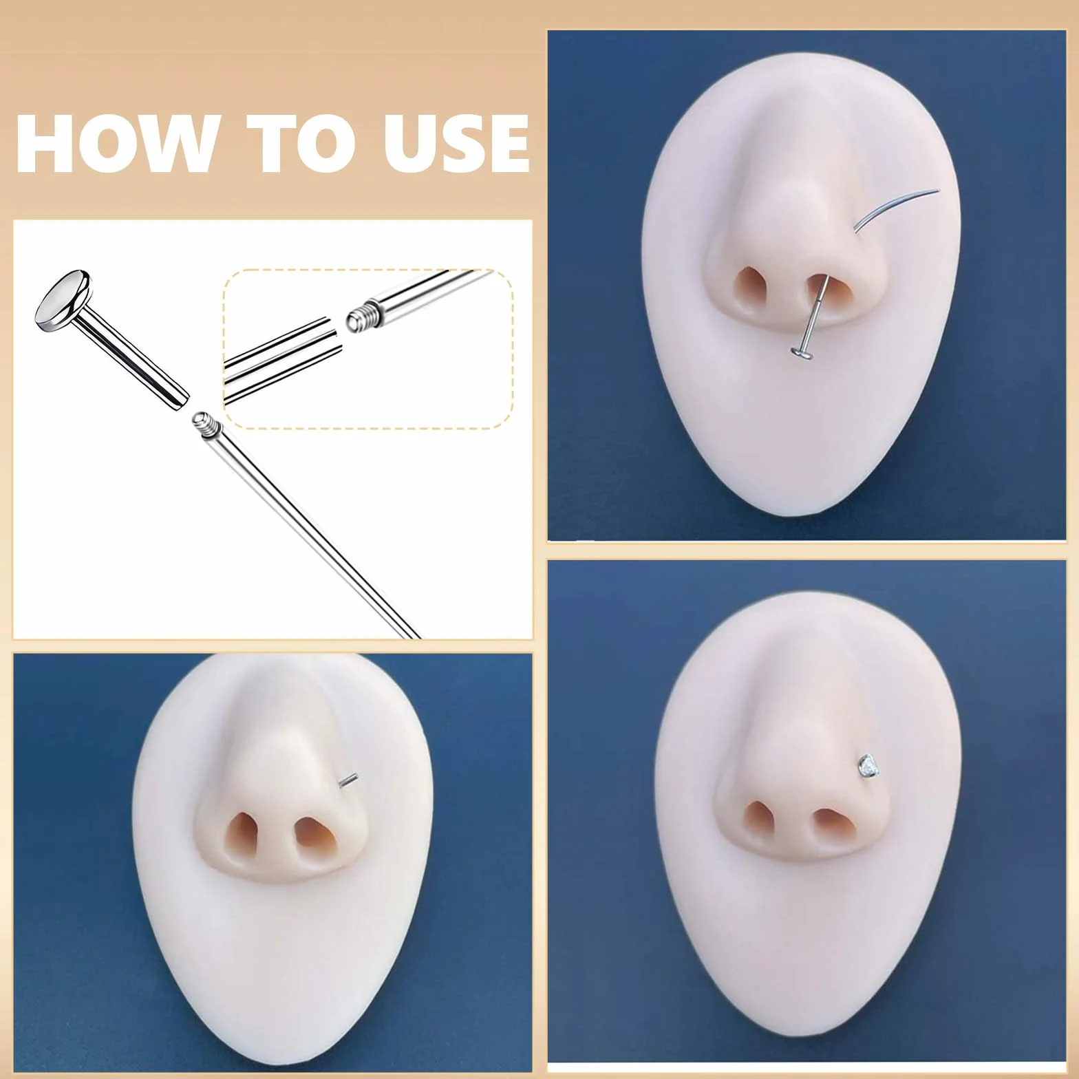 Set de Pinzas para Piercings Profesional, Kit Extractor Bolas, Conos Inserción 16G 18G
