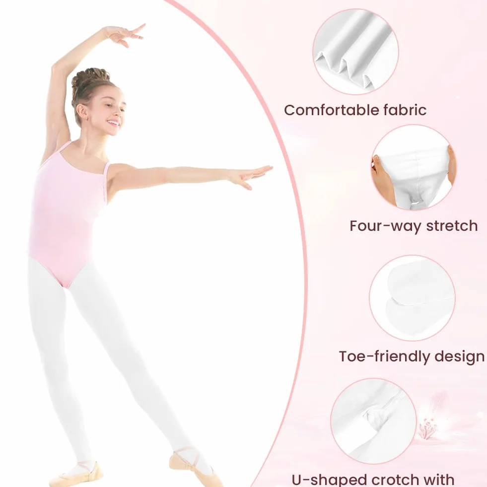 Medias de Ballet para Niña 90D Blancas sin Costura Danza Clase Espectáculos