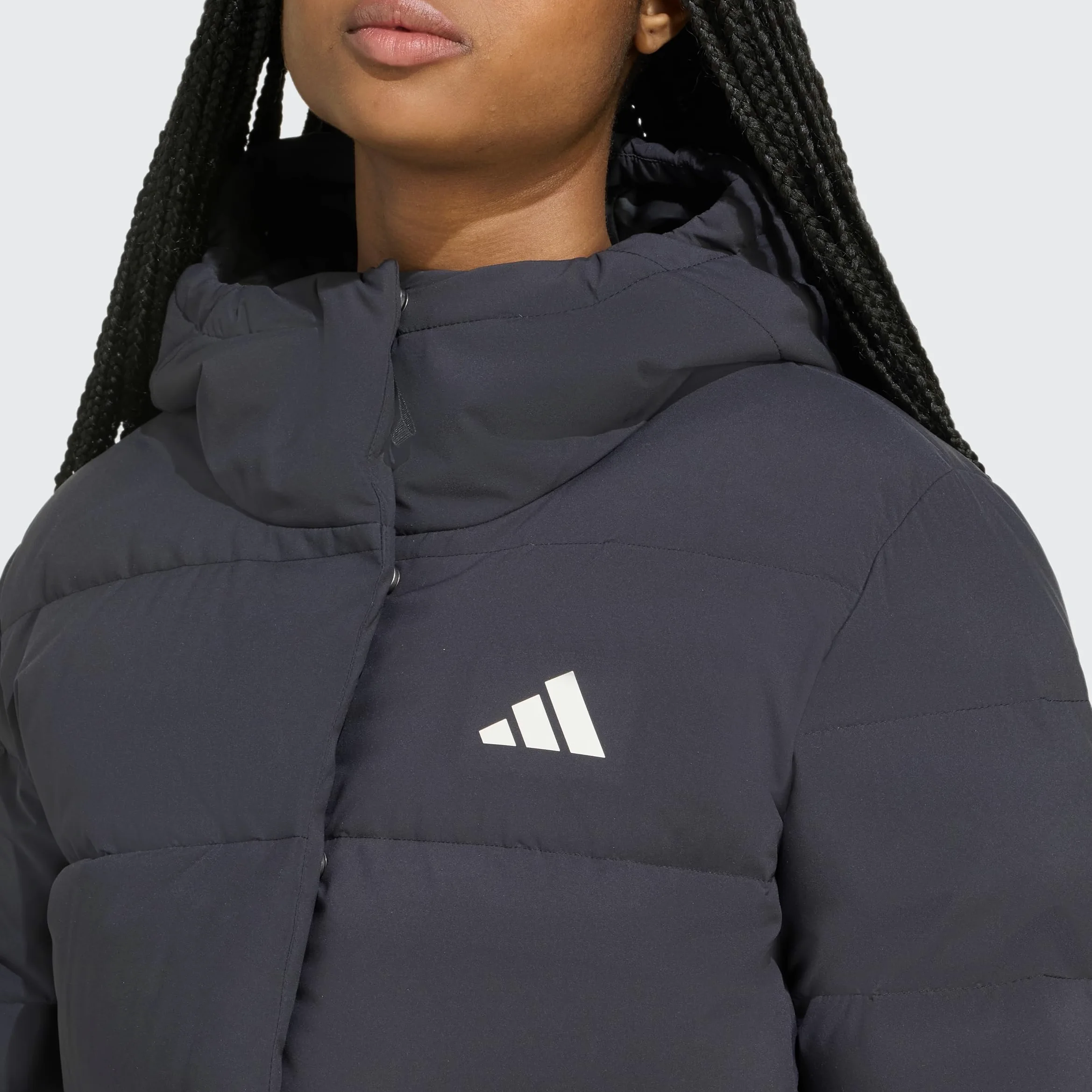 adidas Women's Chaqueta de plumón con Capucha Helionic Climawarm, Black, L