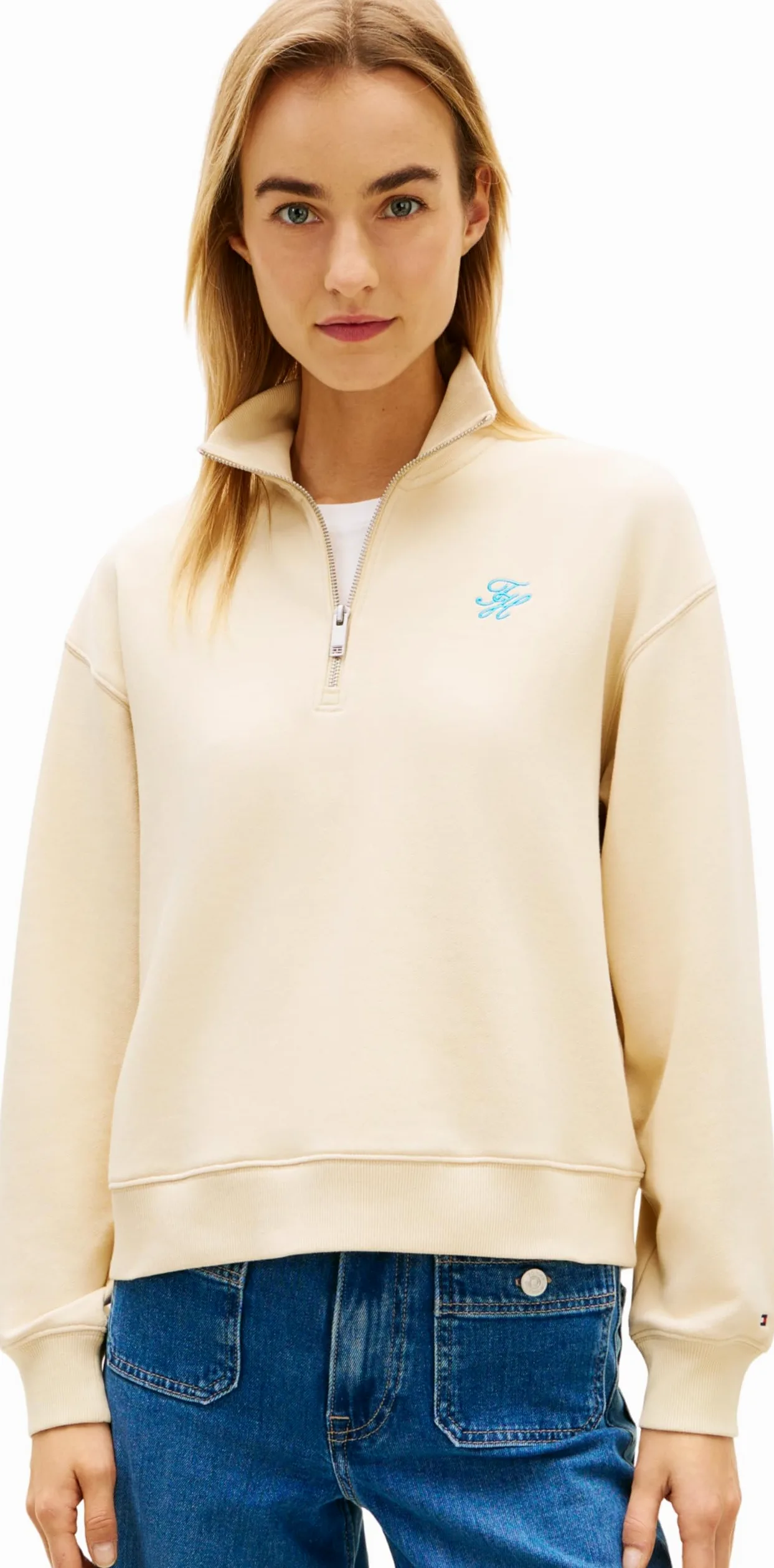 Tommy Hilfiger TH Script Reg Half-Zip Ww0ww49258 Sudadera con Media Cremallera Mujer (Pack de 1)