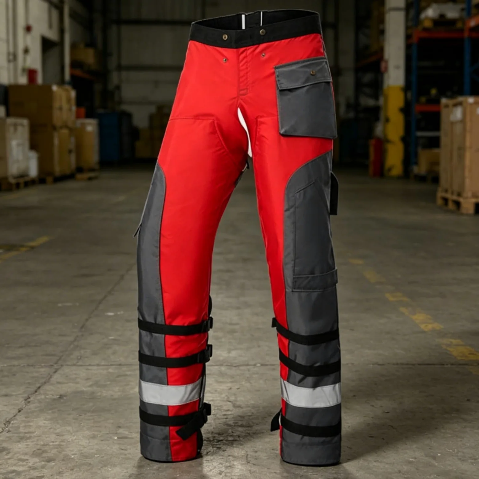 Almencla Pantalones Anticorte Motosierra Pantalón Protector para Tronchado Delantal con Correas de Cintura y Pierna y Detalle Reflectante Adecuados para Tala y