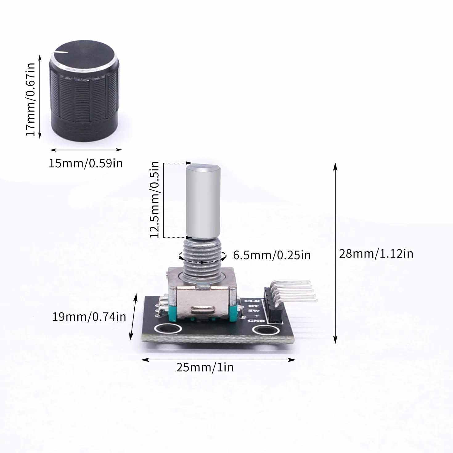RUNCCI-YUN KY-040 Módulo codificador giratorio 6 unidades 15 x 16,5 mm con capuchón Knob