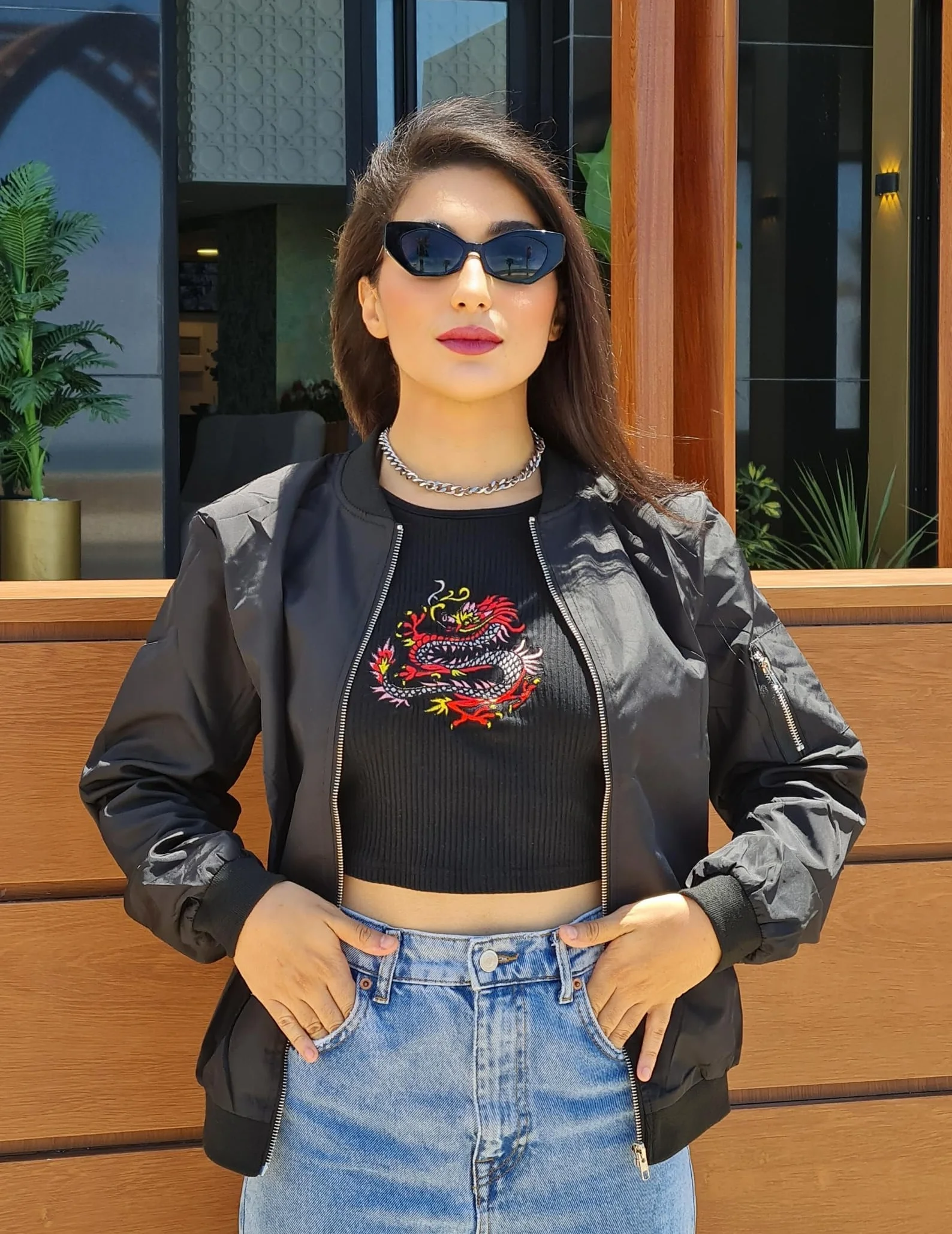 Zeagoo Chaqueta Bomber para Mujer Corto Cremallera Manga Larga