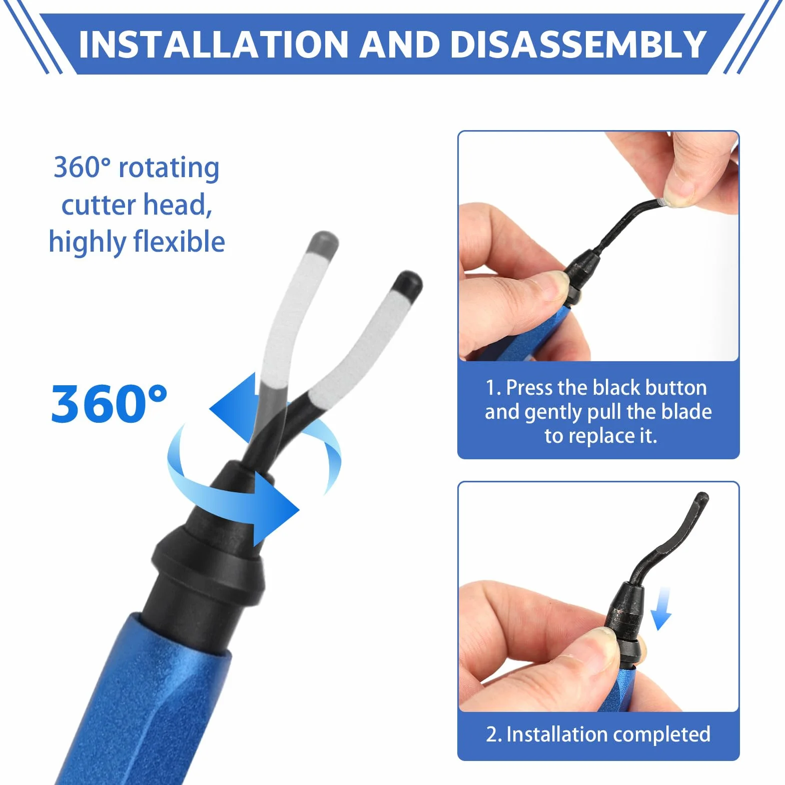 Desbarbador Metal Universal con 11 Piezas Cuchillas HSS, Rotación 360°, para 3D, Plástico, Aluminio, Acero Inoxidable