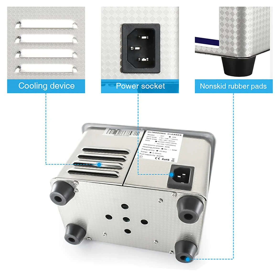 Limpiador Sónico con Temporizador Digital Y Cesta para Joyas, Anillos, Anteojos, Dentaduras Postizas, Correas De Reloj, Monedas, Piezas Pequeñas De Metal, Artículos De Uso Diario, Etc.