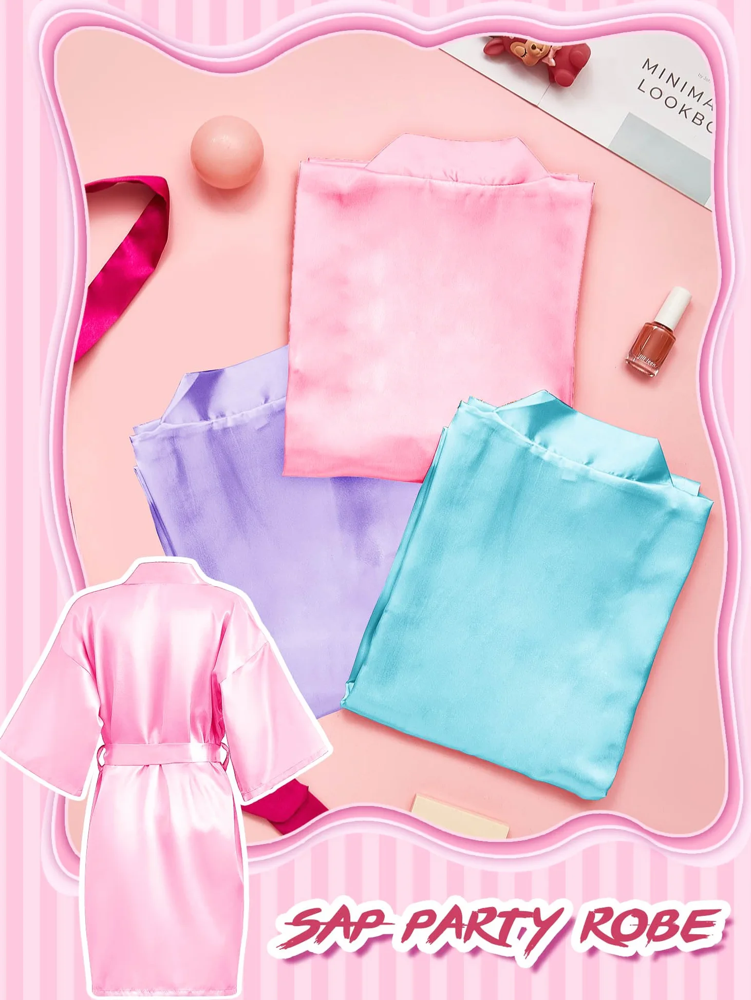 Sintuff 24 piezas de suministros de fiesta de pijamas para niñas, 6 batas de spa para niñas, 6 bolsas, 6 diademas, 6 máscaras de spa, Varios colores, 14