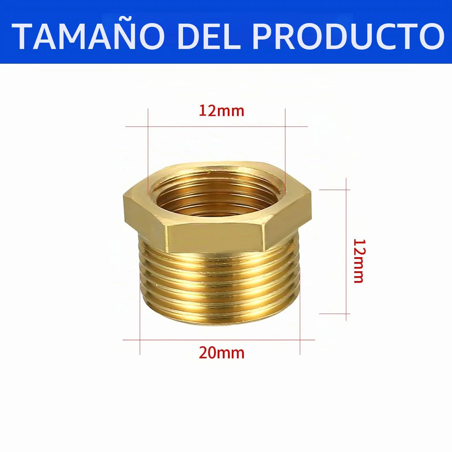 Reductor de latón adaptador 1/2 a 1/4 pulgada rosca macho hembra Ø20mm x Ø12mm accesorio tuberías agua