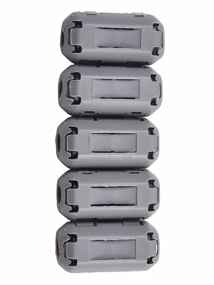 Anillo de filtro supresor de ruido de núcleo de ferrita, clip de cable de 5 mm para reducción de RFI, gris, paquete de 2