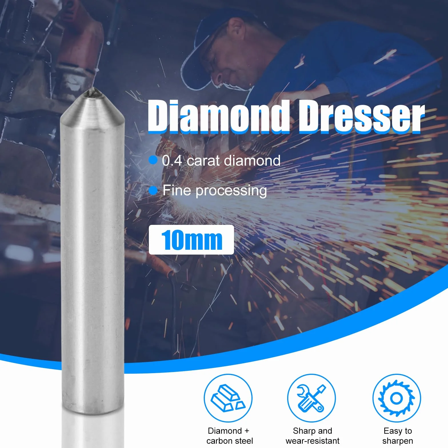 Muela abrasiva de un solo punto 10mm 0.4 quilates con vástago de acero al carbono