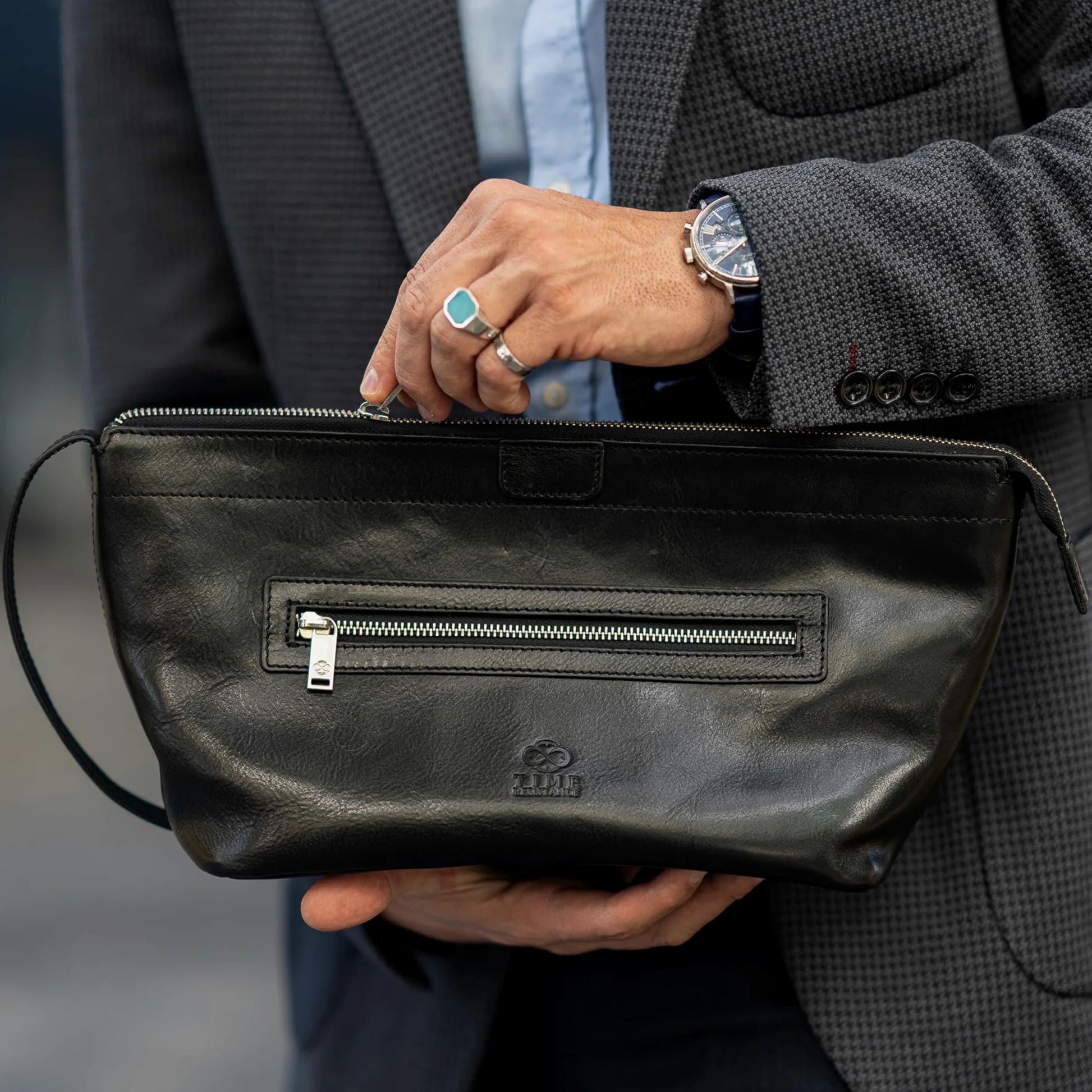 Time Resistance Neceser de Cuero - Kit Dopp para Hombre - Bolso Italiano