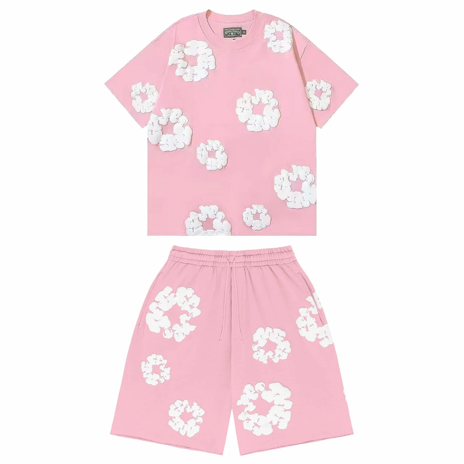Conjunto de camiseta y pantalones cortos D-T para hombre 2 piezas chándal verano flores entrenamiento Y2K Hip Hop manga corta
