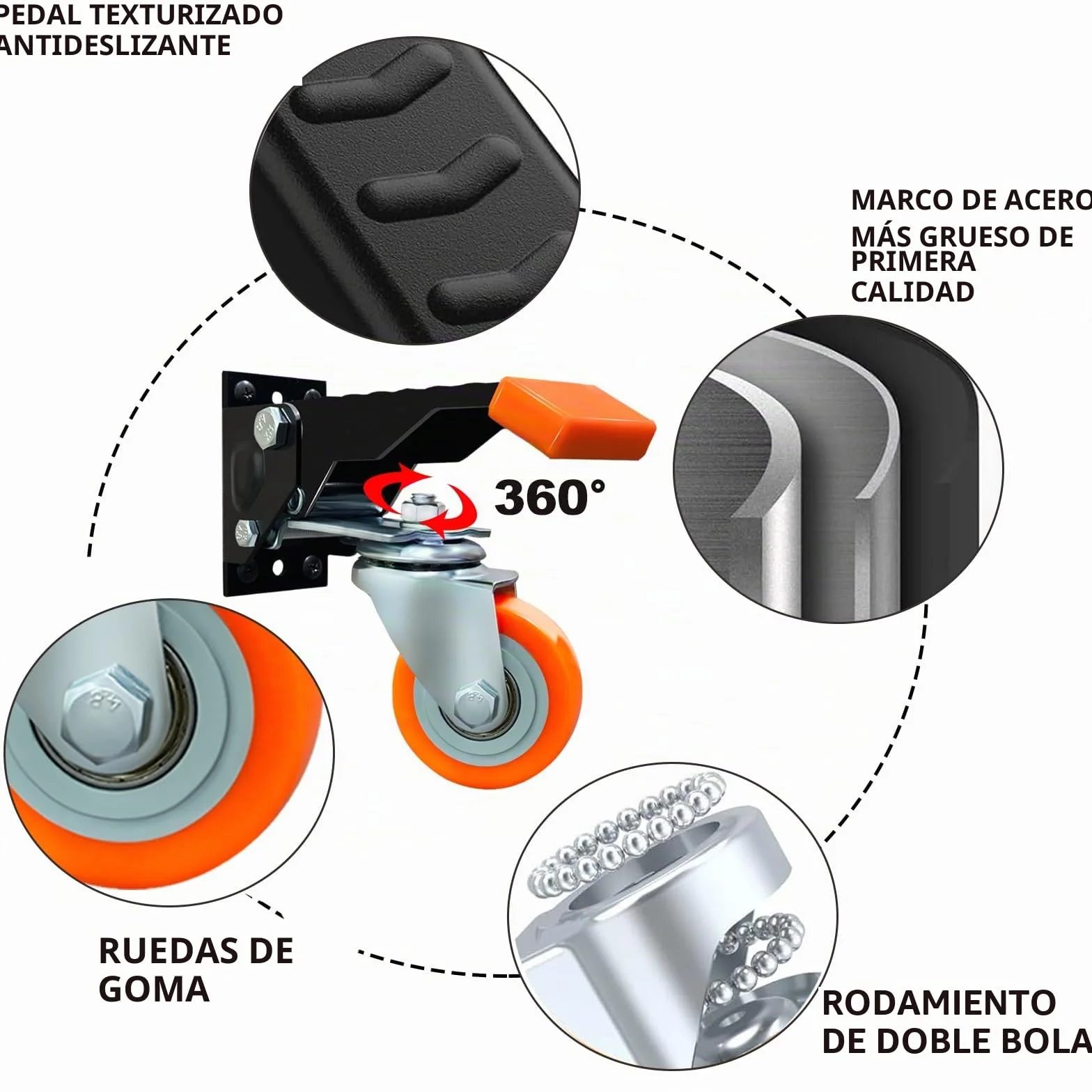 Ruedas para banco de trabajo 65 mm juego 4 ruedas giratorias elevación descenso 300 kg