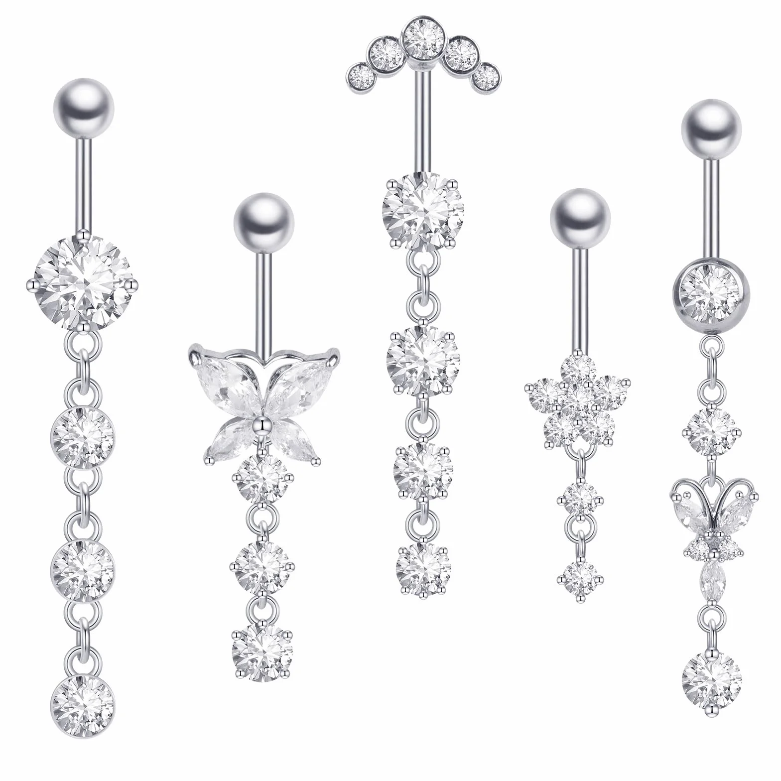 Piercing Ombligo Acero Quirurgico Barra Larga 5 Piezas Acero Inoxidable Piercing Ombligo Colgante 12MM 10MM piercing de ombligo de Plátano para Mujeres Niñas
