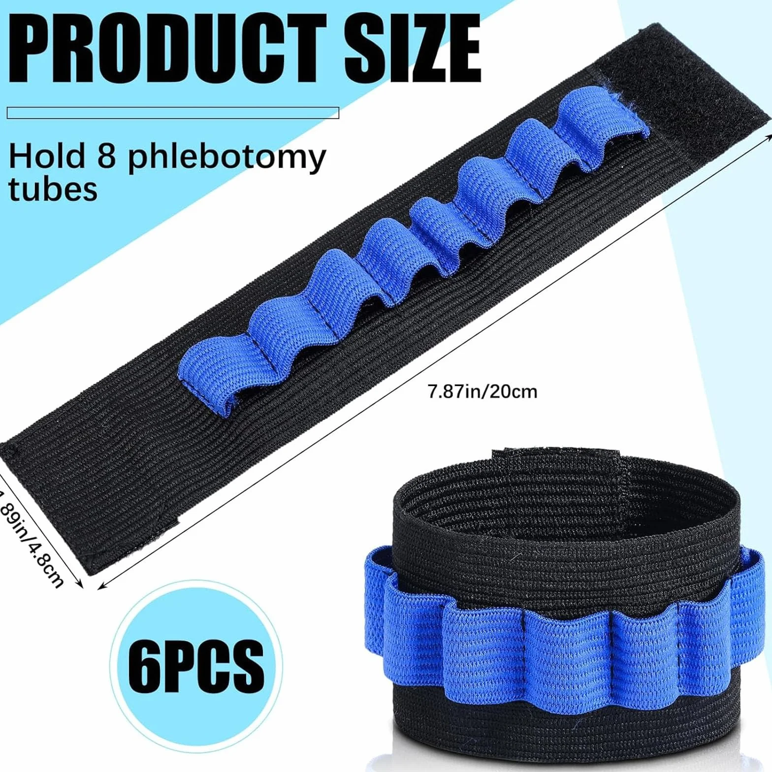 Organizador de colección de sangre Pulsera con soporte para tubo de flebotomía, 6 paquete, negro y azul, capacidad de 8 tubos
