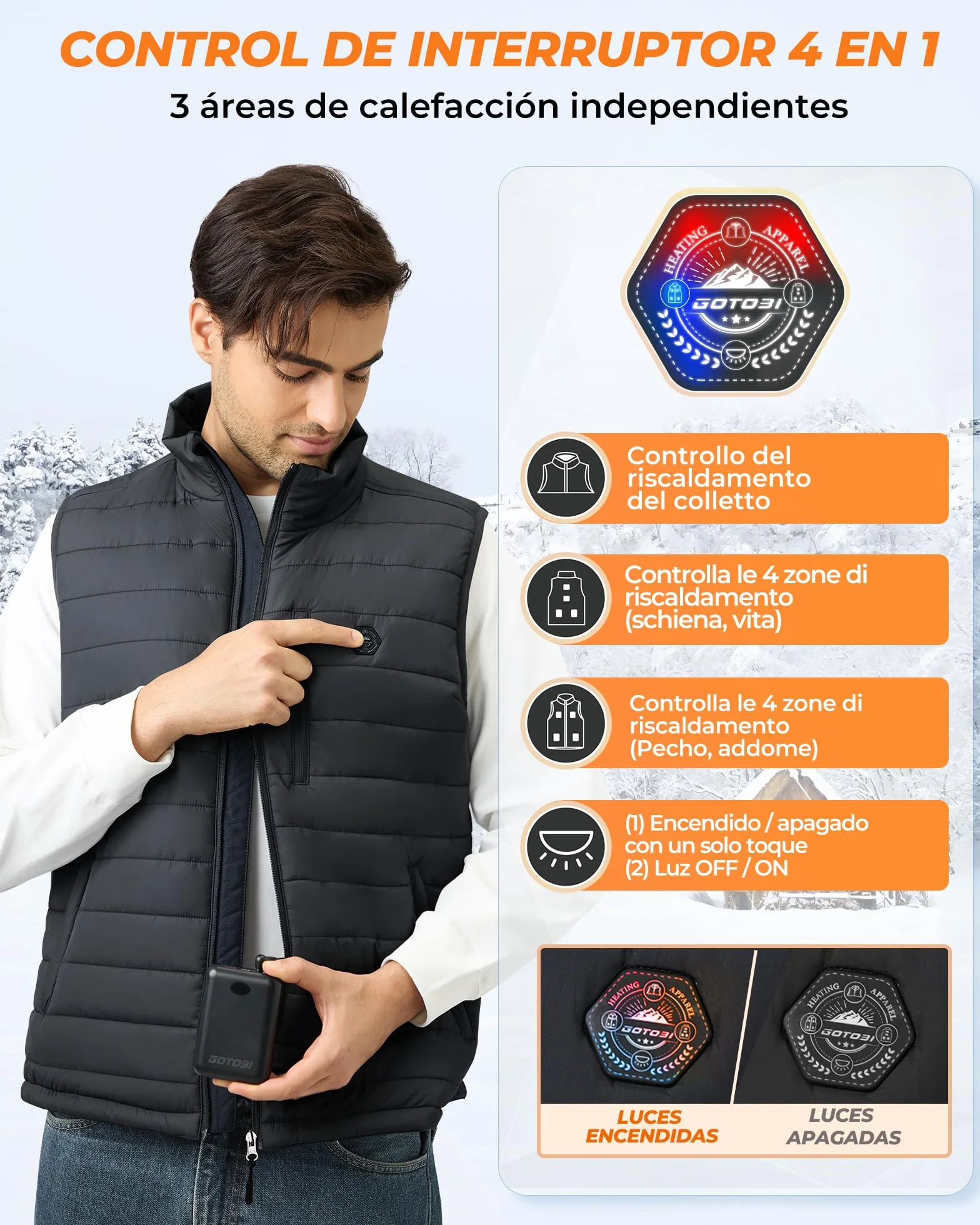 Chaleco Calefactable Hombre con Bateria de 16000mAh - 9 Zonas de Calefactable y 3 Temperaturas Ajustables,Termico Calefactable para Actividades al Aire Libre