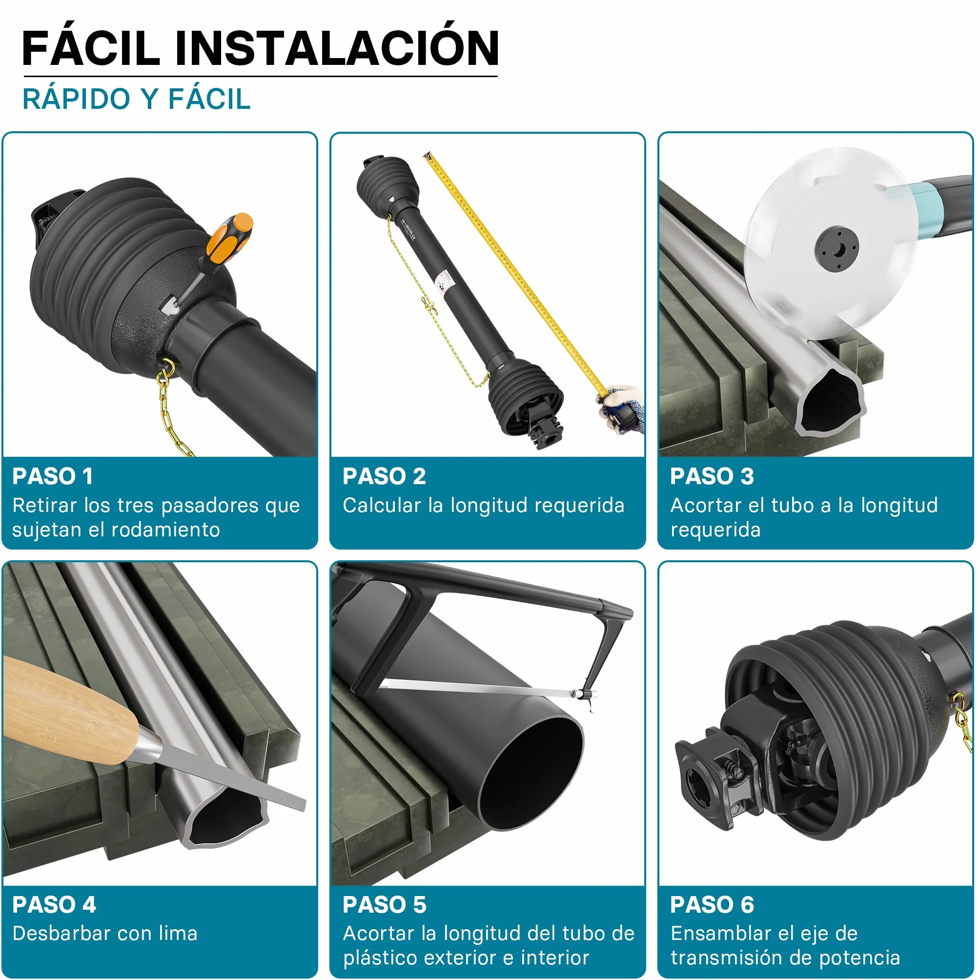 WilTec Toma de Fuerza T8 Eje transmisión cardán 850-935mm 1240Nm 540rpm PTO 110kW 2x1 3/8" 6 dientes