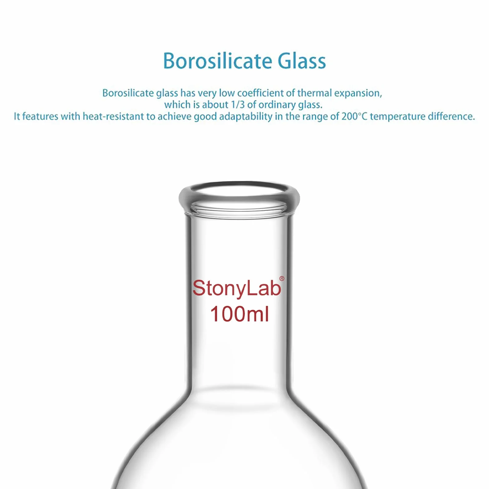 Matraz Fondo Redondo Cuello Largo de Cristal Borosilicato Pared Gruesa RBF 100ml