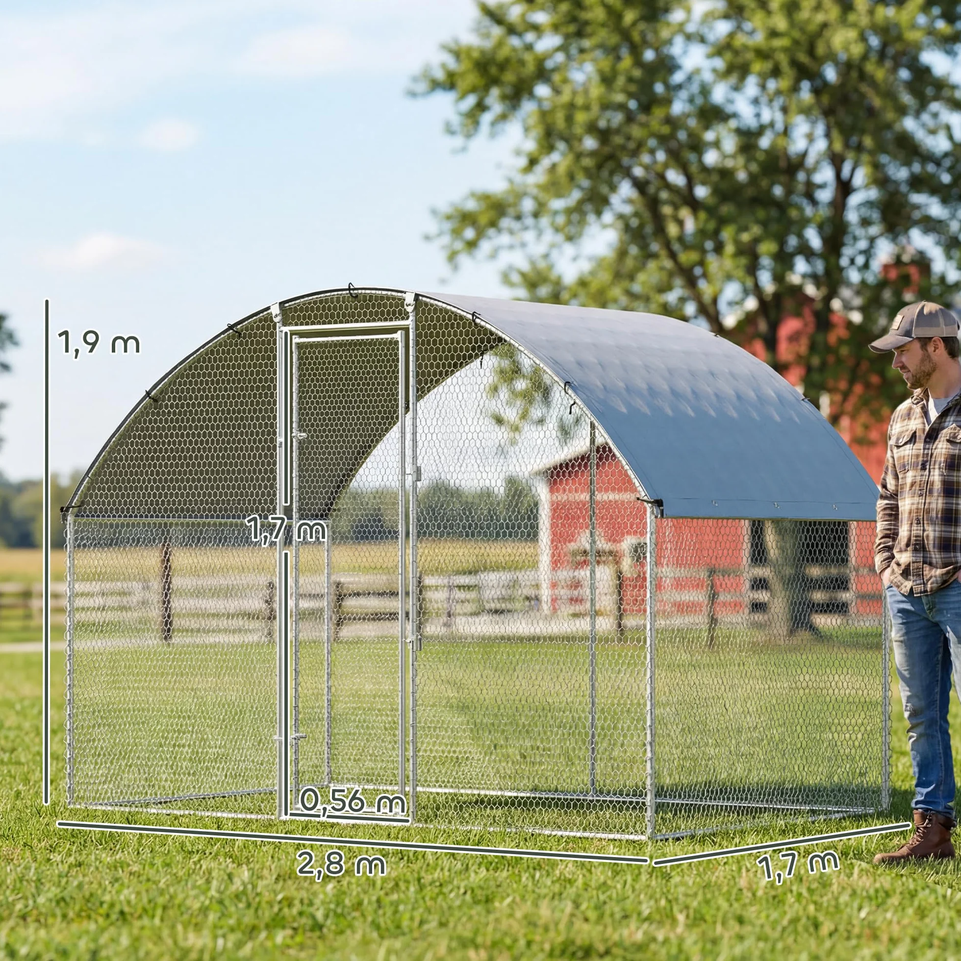 PawHut Gallinero Exterior 2,8x1,7x1,9 m 4,7 m² Acero Galvanizado Anti-UV Impermeable Jaula 5-8 Gallinas