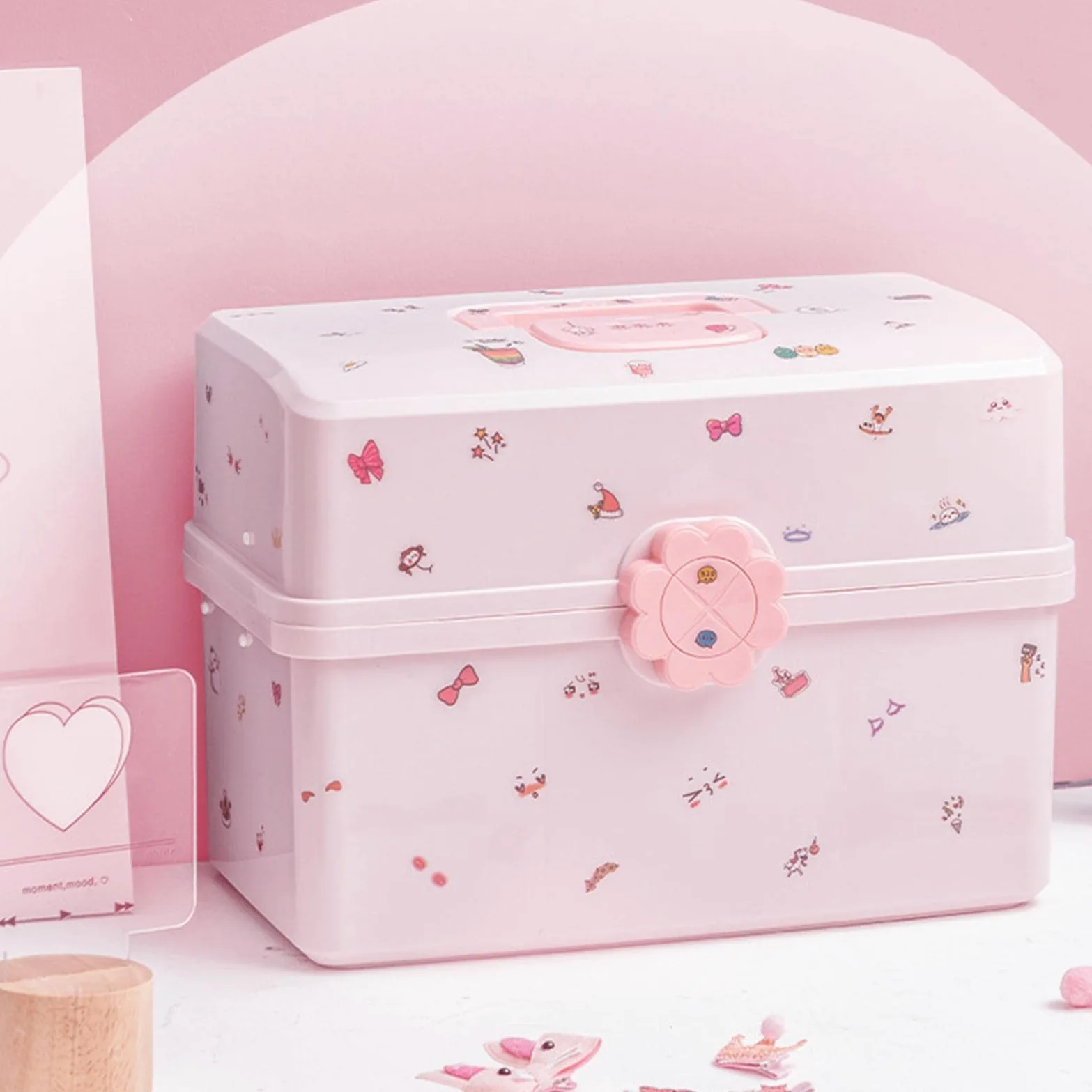 Caja de almacenamiento para el pelo para niñas y mujeres, color rosa para niños, caja de almacenamiento, accesorios para el cabello, caja para gomas para el pelo, pinzas para el pelo, caja para joyas