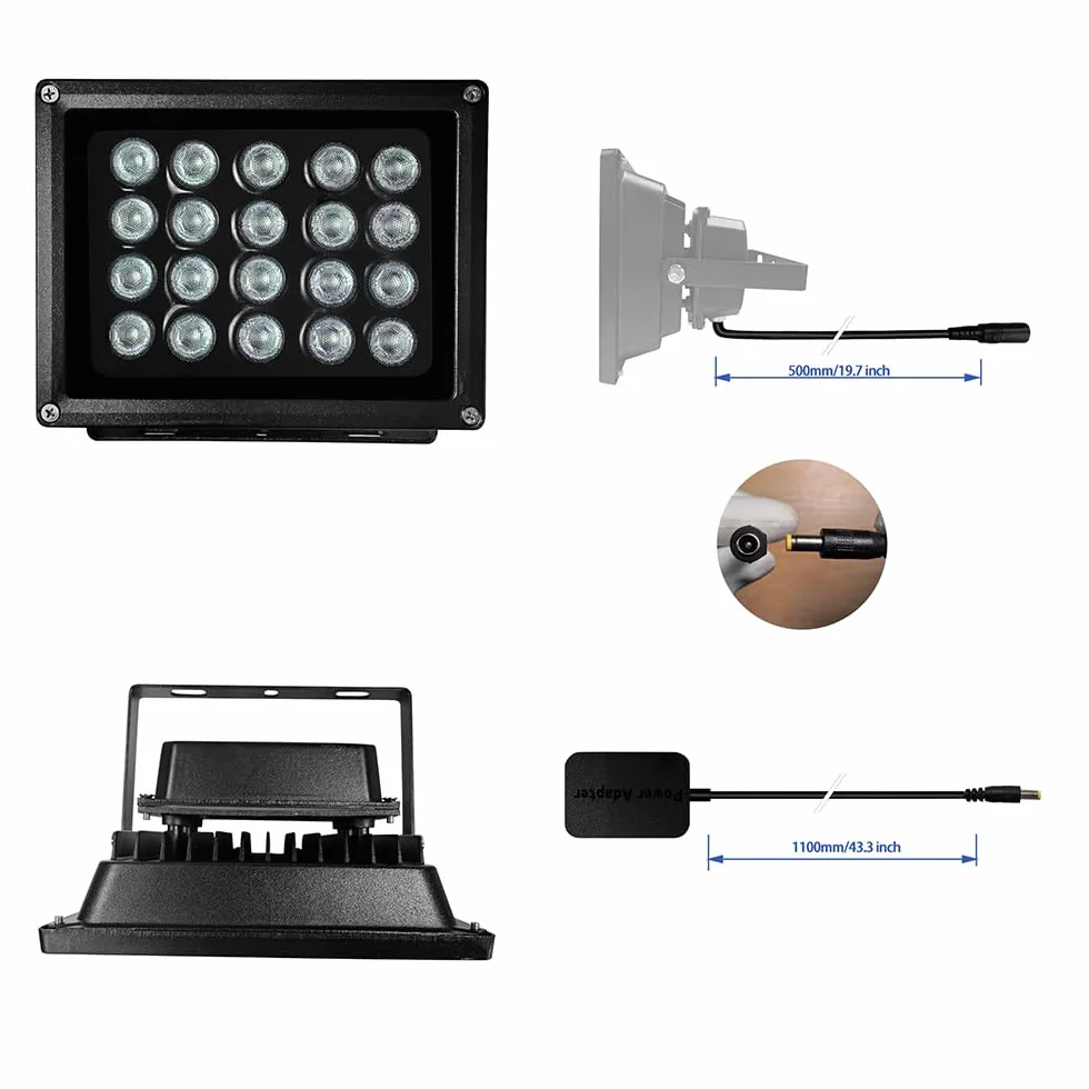 JC IR Illuminator 20-Led luz infrarroja gran angular 90° adaptador corriente CCTV cámaras IP