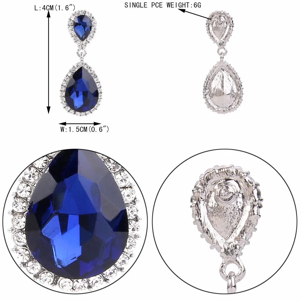EVER FAITH Mujer Cristal Austríaco Boda Elegante 2 Lágrima Pendientes Colgante