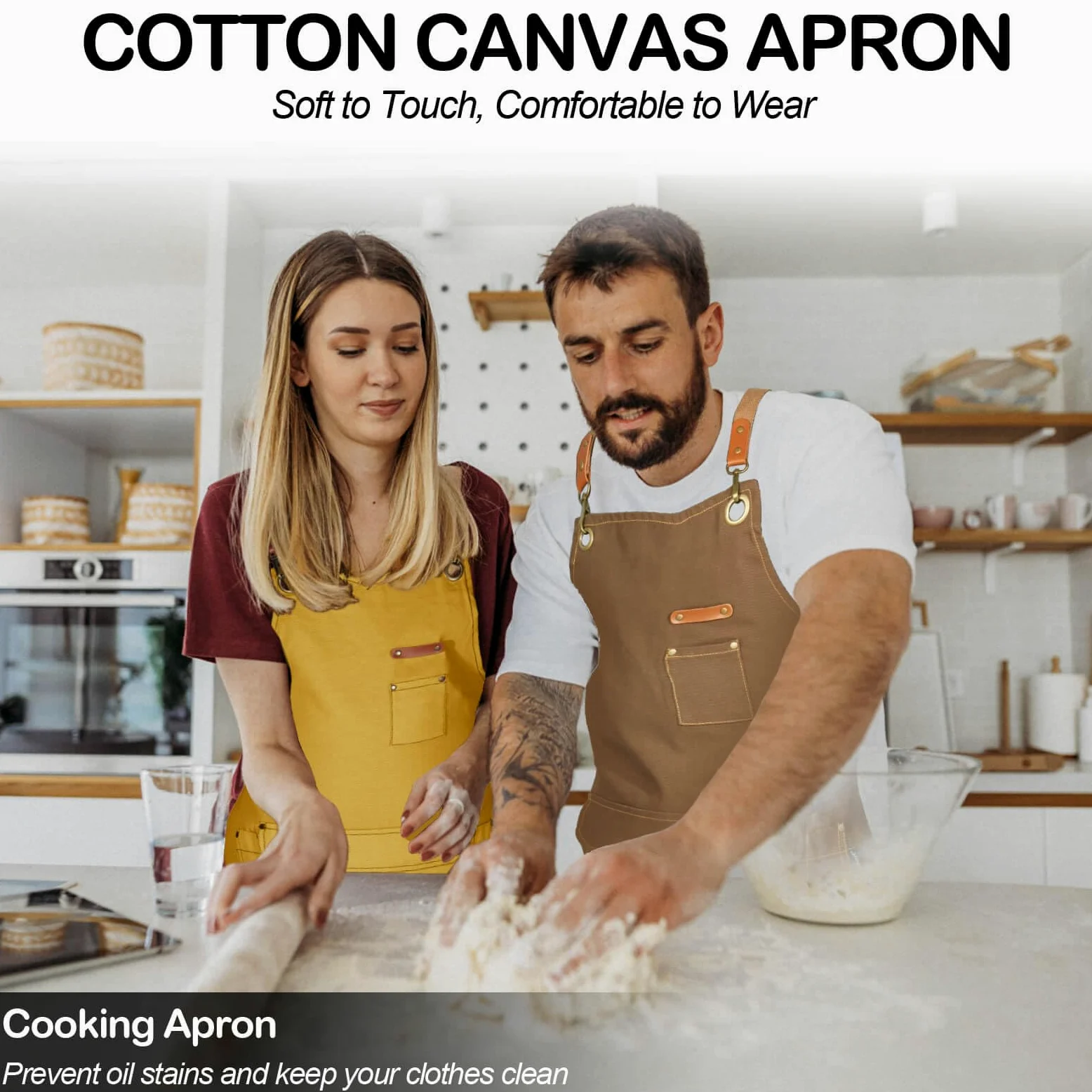 Delantal de trabajo para chef, hombres y mujeres, con bolsillos, delantales de lona de algodón para trabajar en el jardín, cocina y pintura de artista, Amarillo, X-Large