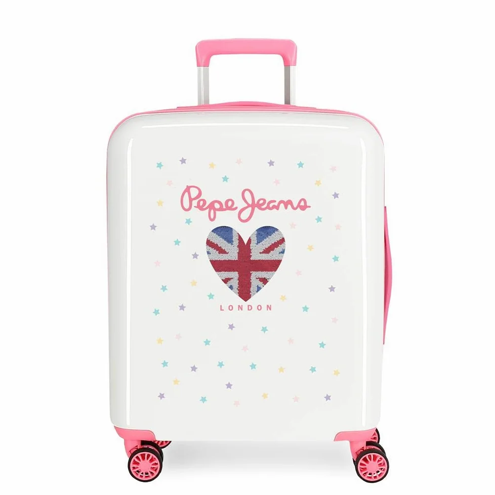 Pepe Jeans Estela Maleta de cabina Rígida, Blanco, 4 Ruedas Dobles | 40x55x20 cms