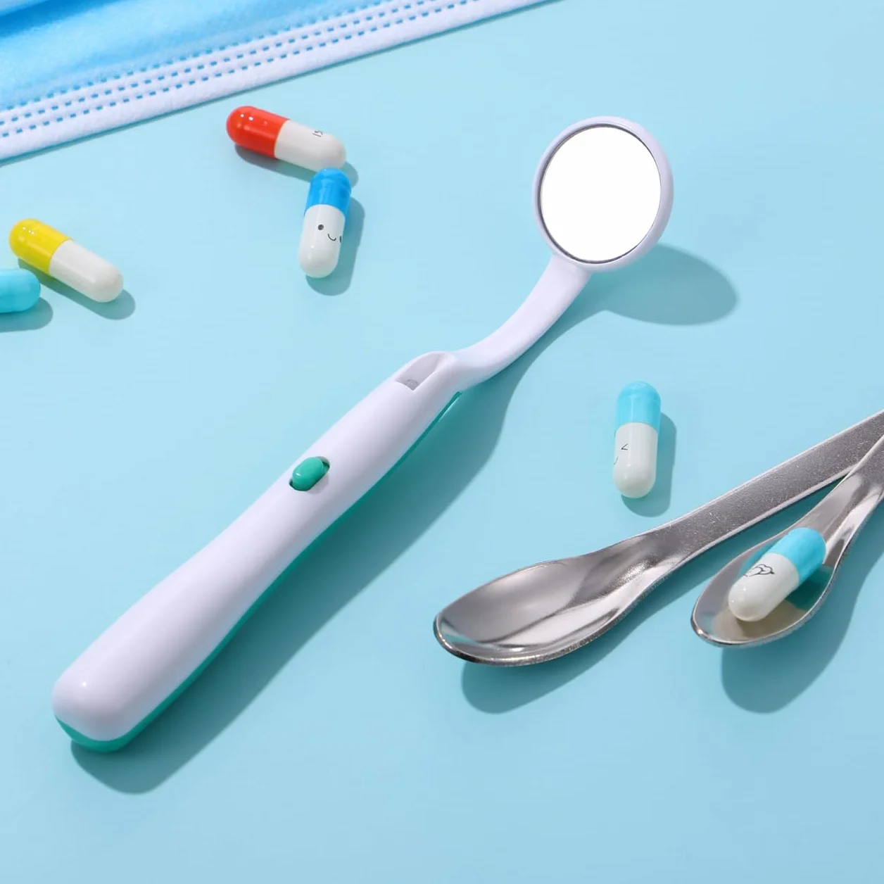 FOMIYES Espejo Dental con Luz LED Anti-Niebla para Inspección Oral (Verde)