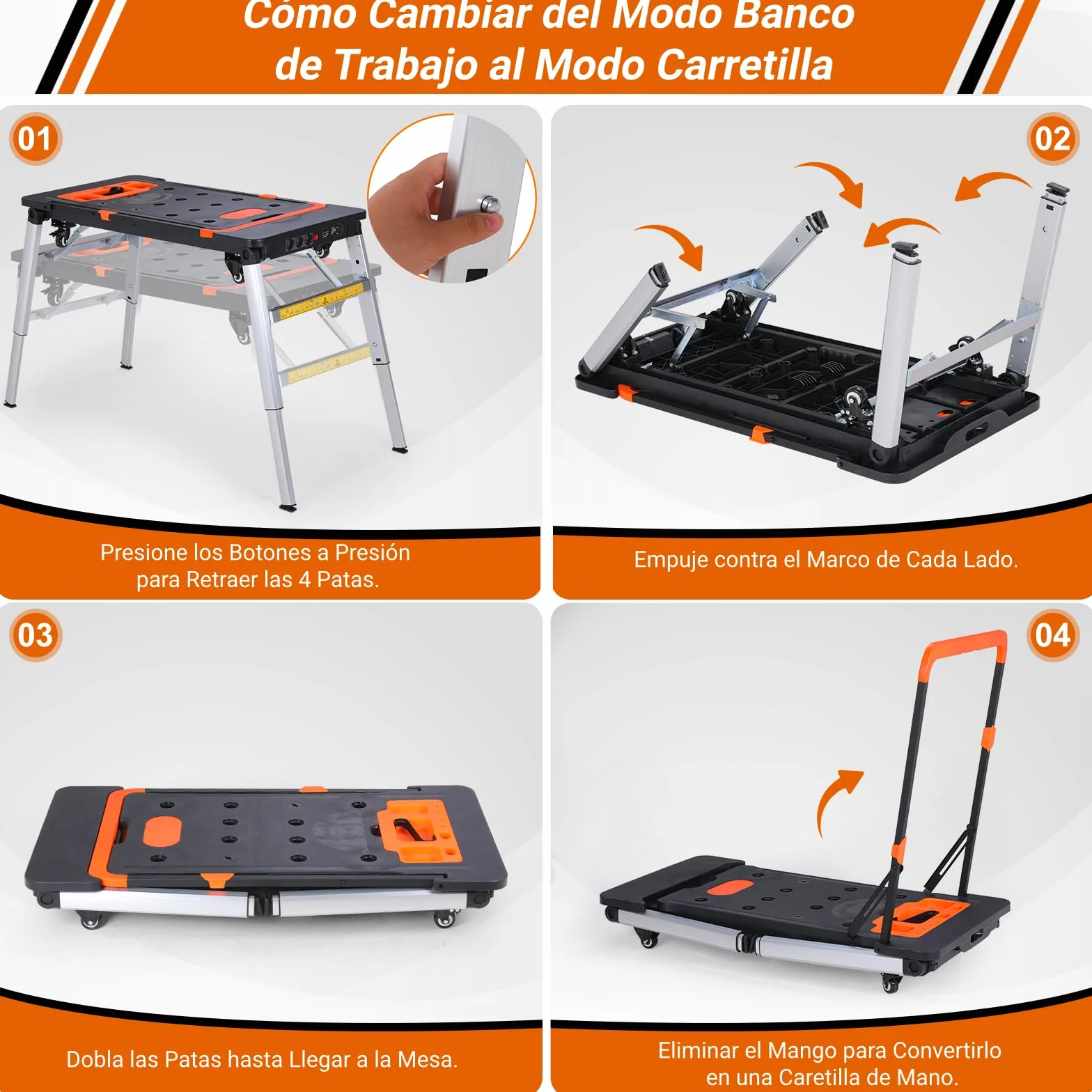 TLGREEN Banco de Trabajo Portátil 7 en 1 Plegable Altura Ajustable con Marcas de Ángulo y Ruedas