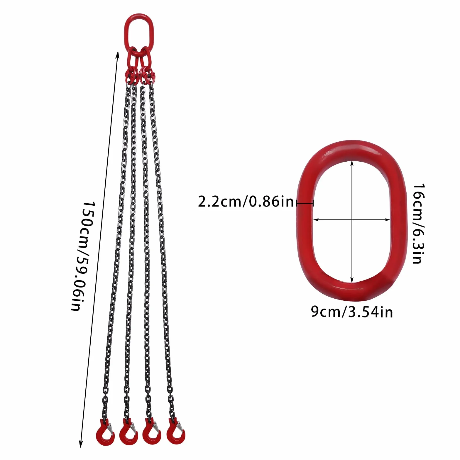 Cadena de elevación 4 patas G80 acero de aleación 5T 0.8 cm 150 cm