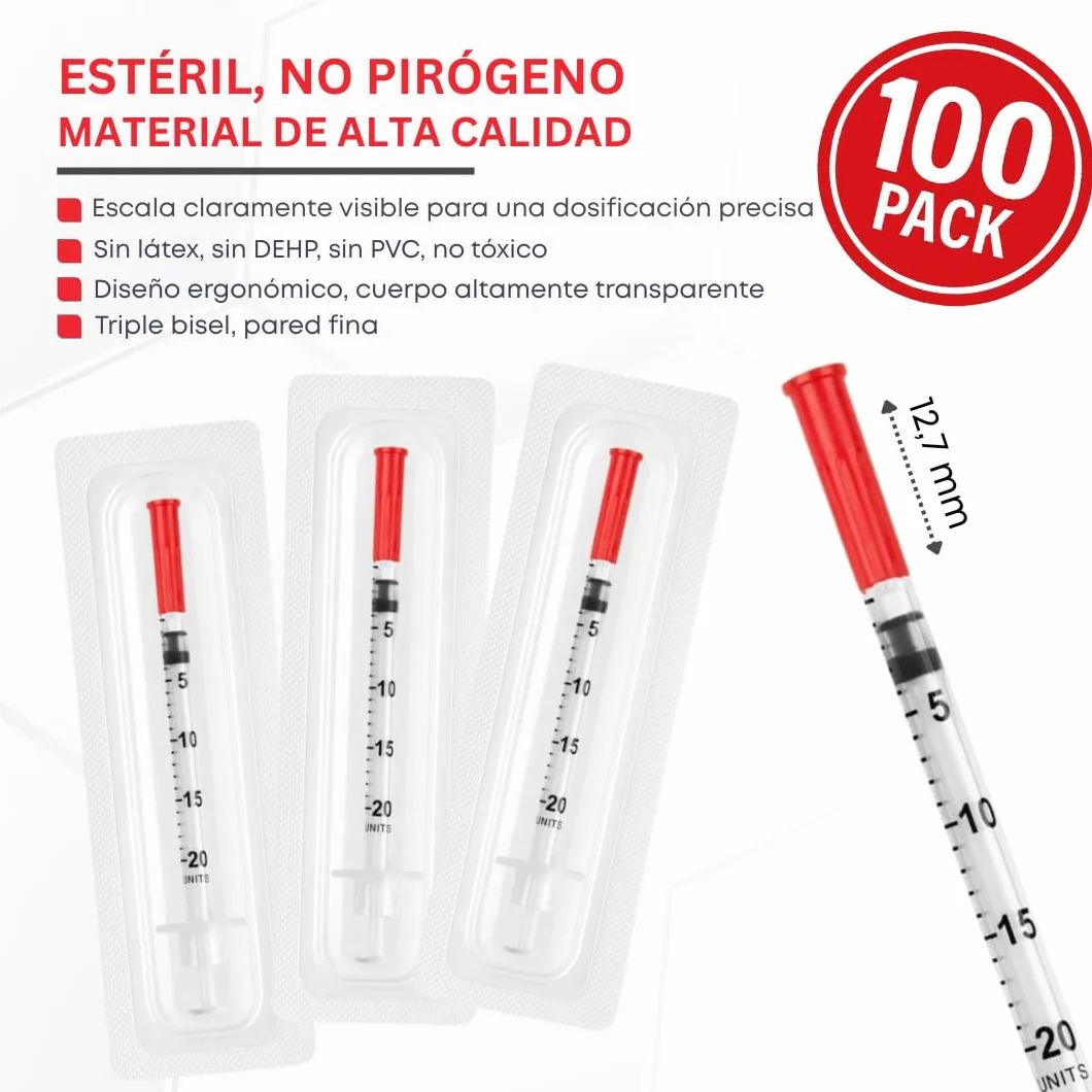 100 tubos de plástico U40 0,5 ml 29 g x 1/2 pulgadas para cuidado de mascotas herramientas de medición y dosificación
