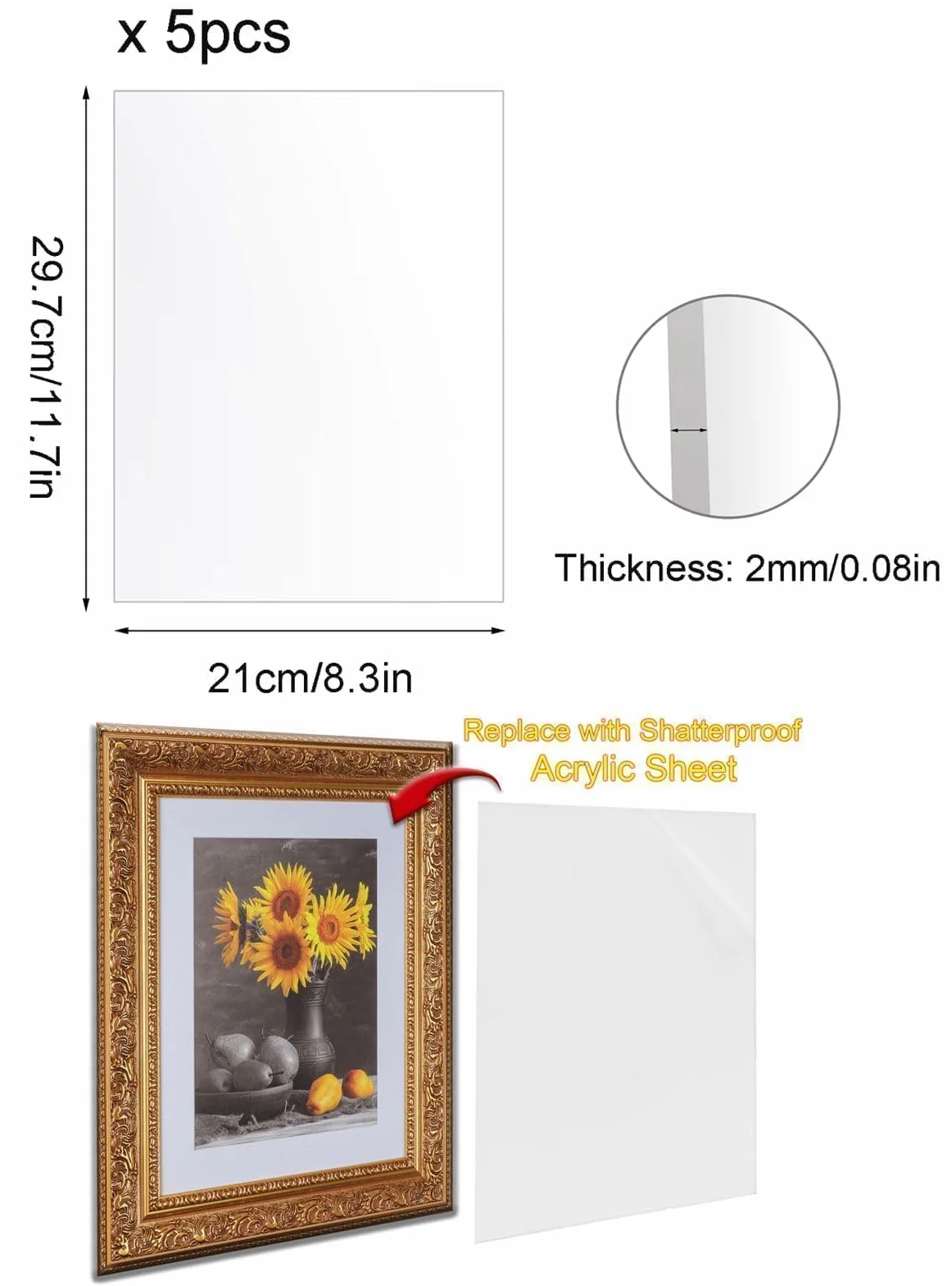 Láminas de Acrílico Transparente 5 Hojas A4 2mm Placa de Plástico para Decoración