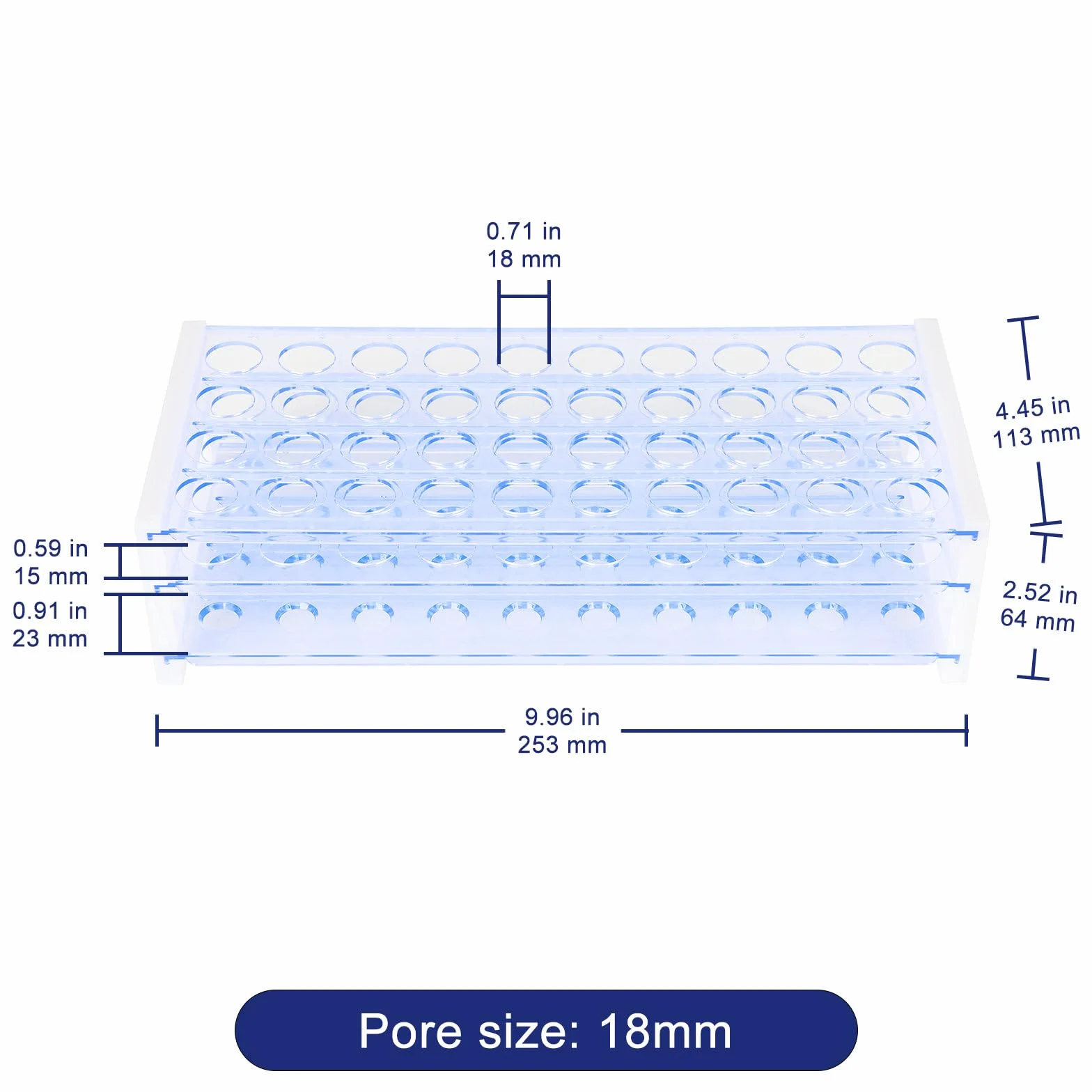 Labasics Soporte para Tubos de Ensayo, Rejilla de Plástico Azul 3 Niveles Desmontable 50 Tubos 18 mm